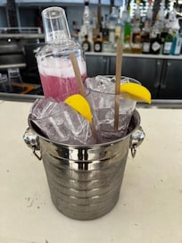 Fun drink options in a shaker at the pool bar!