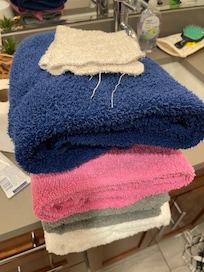 These were the towels that were provided to us to shower with. It was completely unprofessional for Paramount to provide towels that look like my grandmother's 20 year old linens.