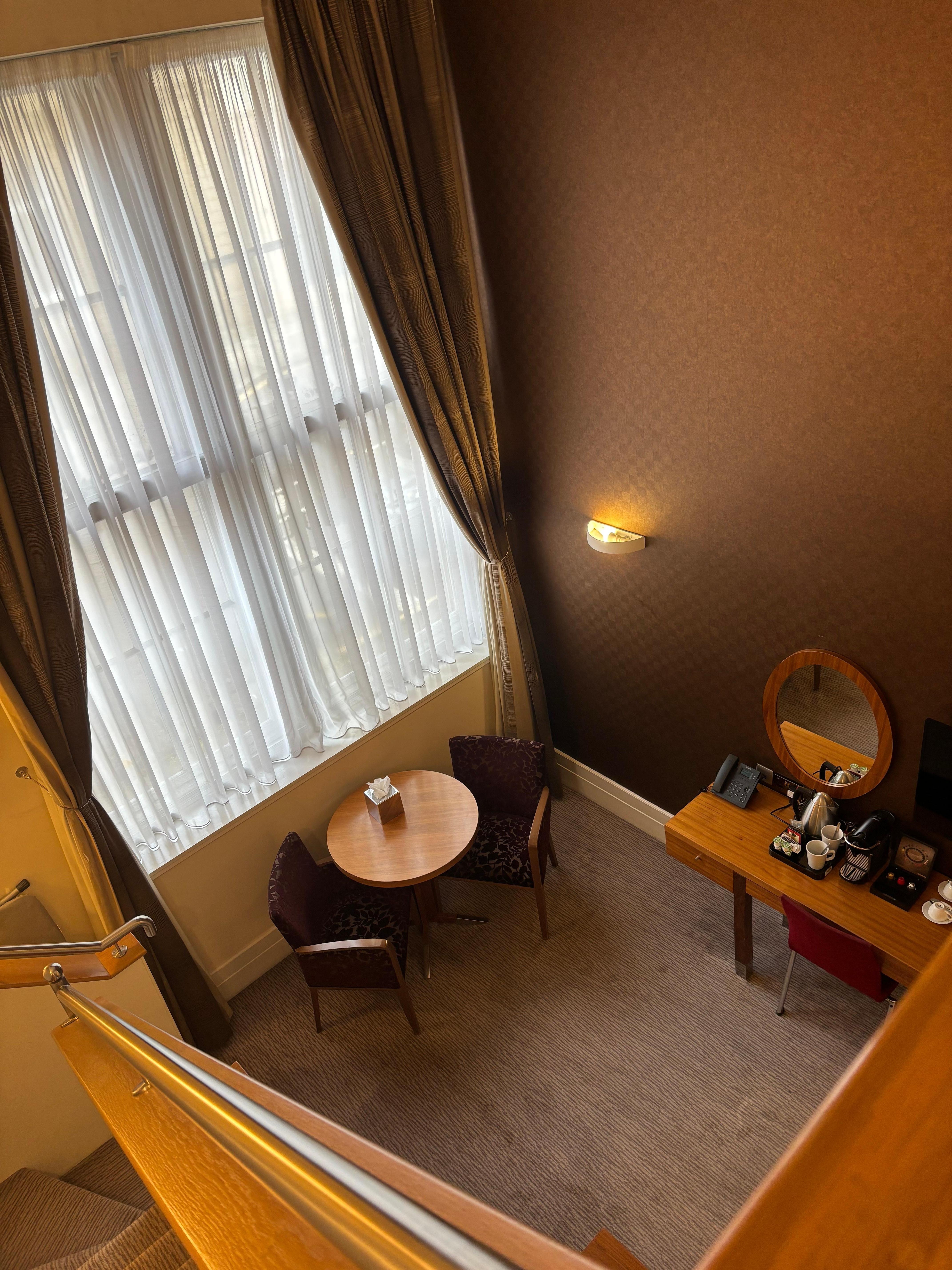 View from bed level to suite area. 