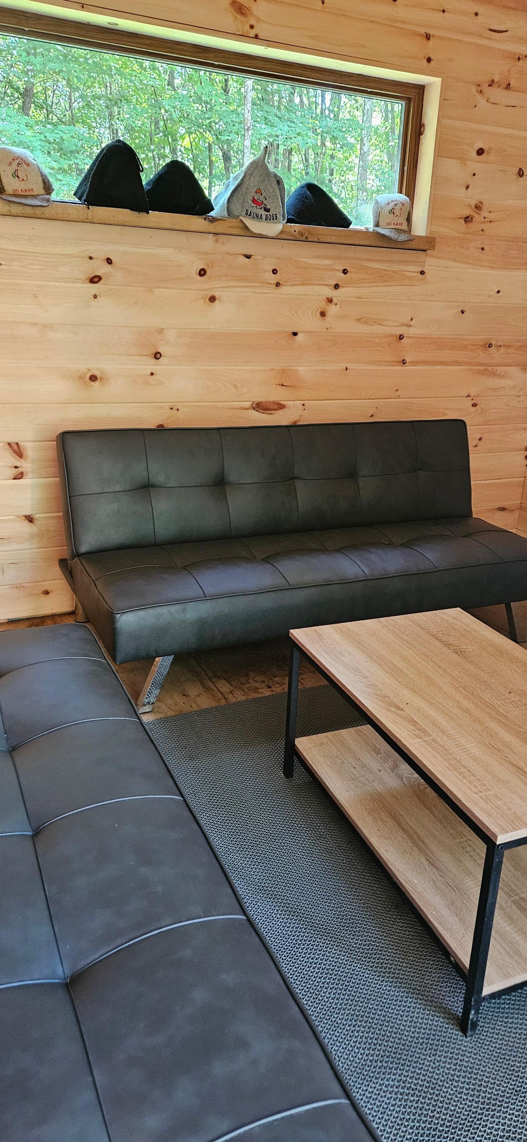 view inside sauna sitting area