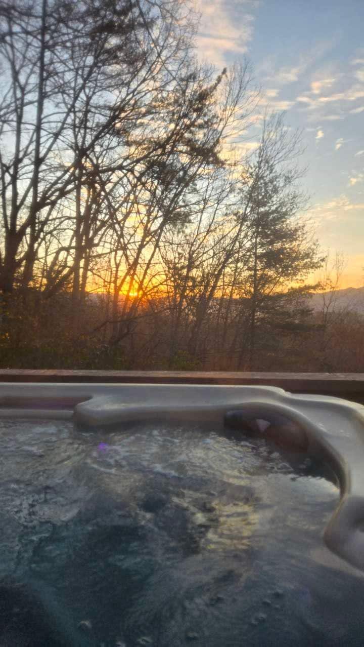 View of the sunrise from the hot tub