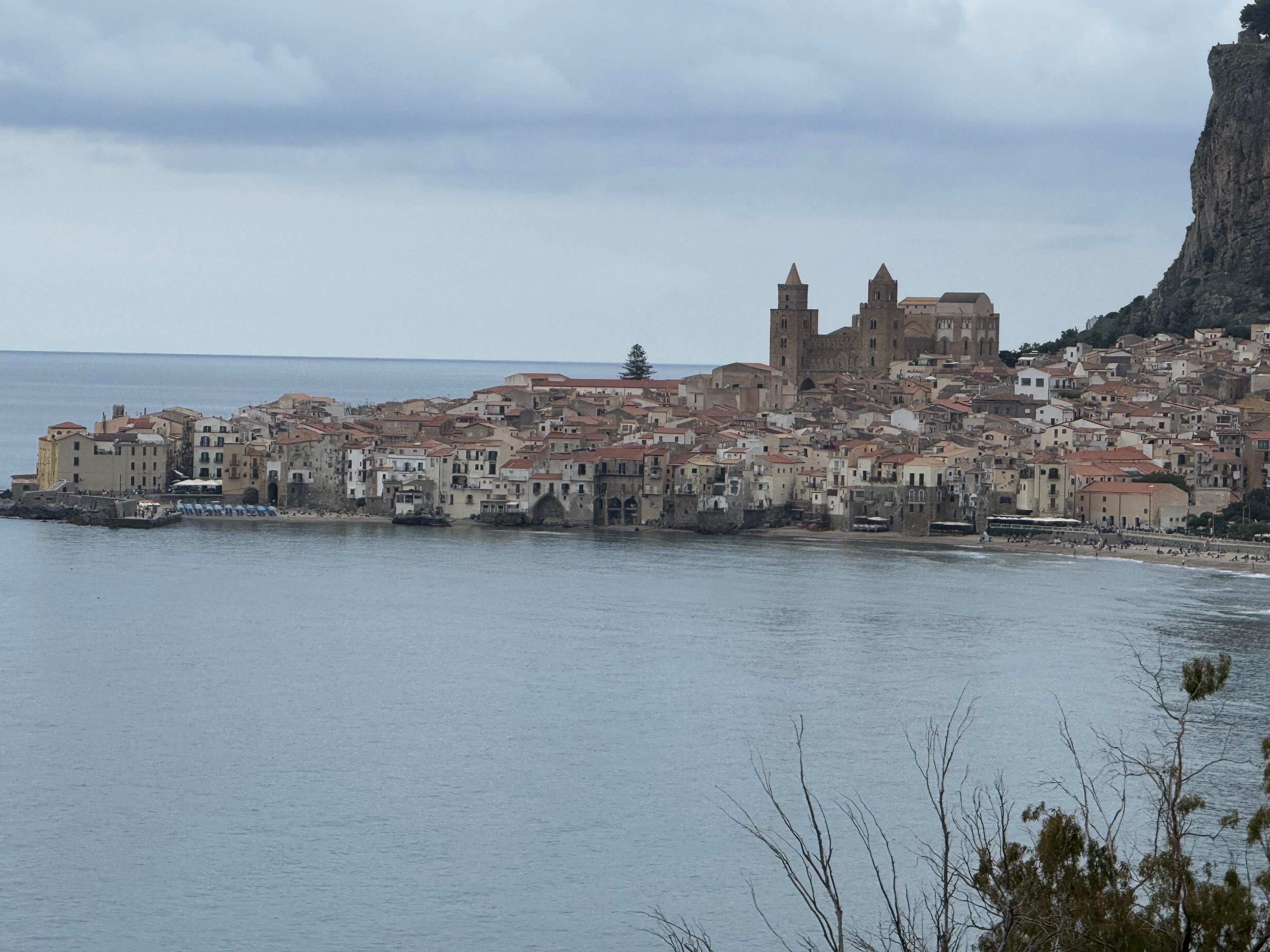 Cefalu Cathedral on a semi-cloudy day.