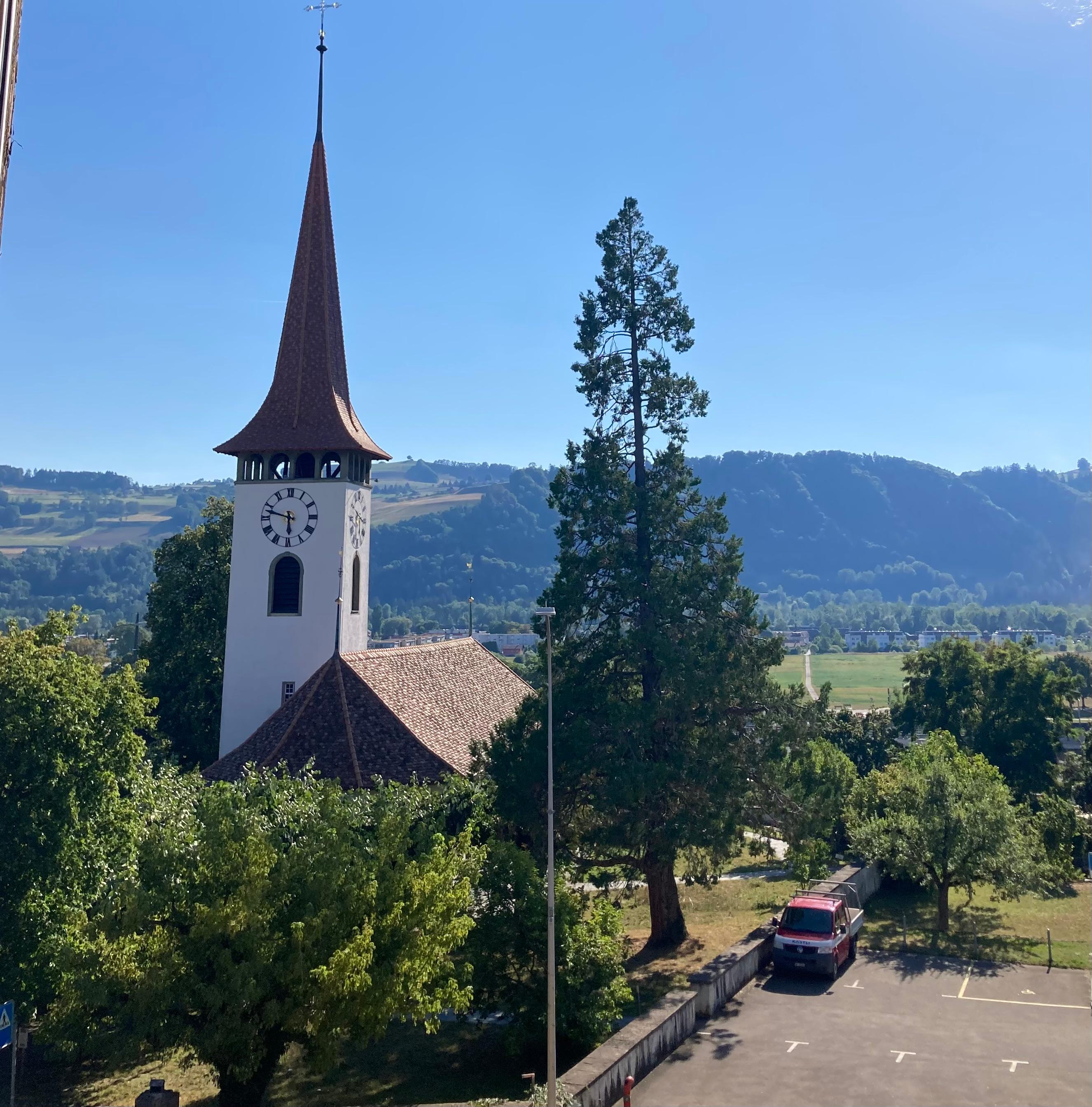 View from room. The church bells are this close to the hotel.