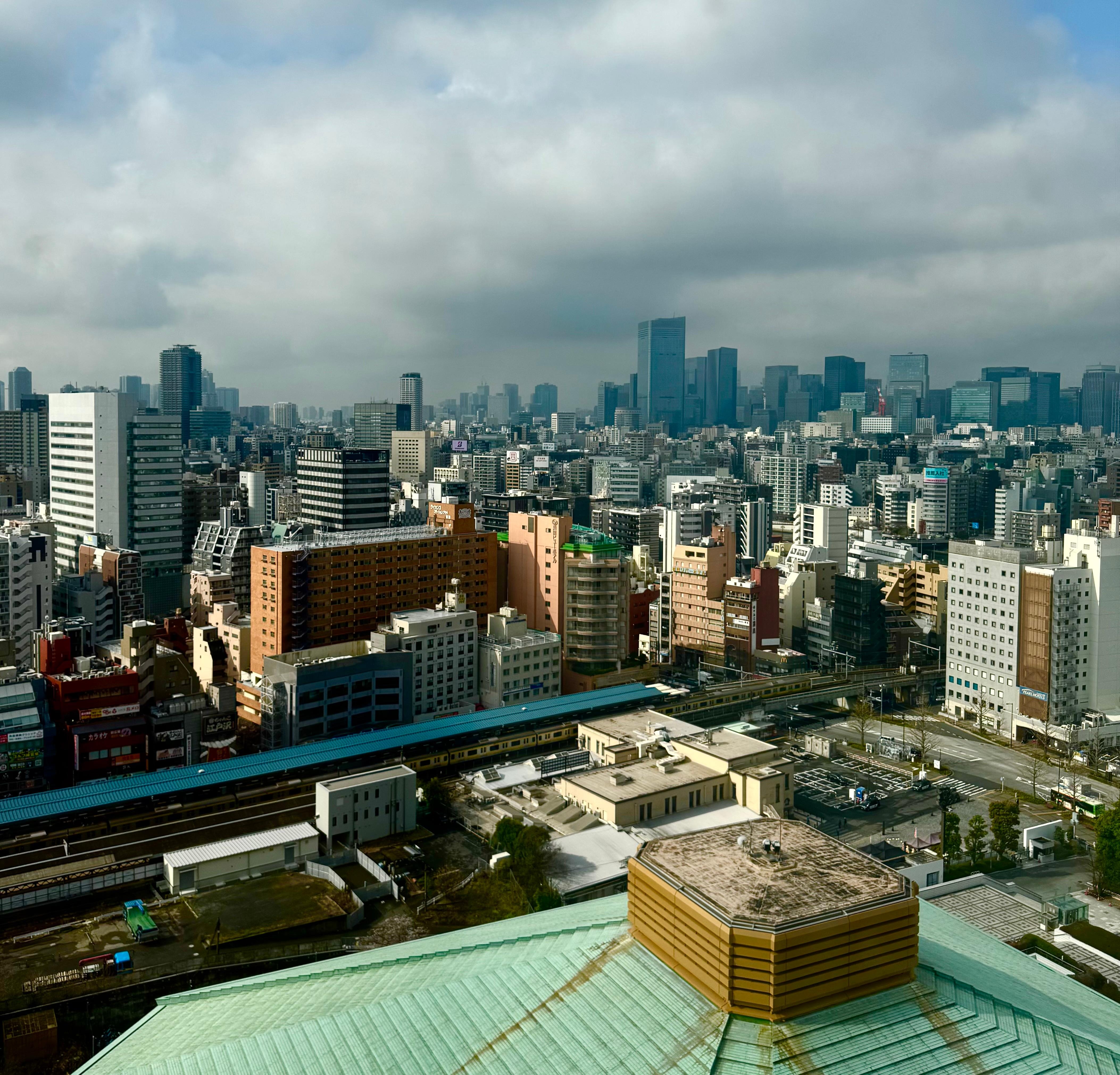 My room view from the 24th floor.  The large sumo venue is in the foreground