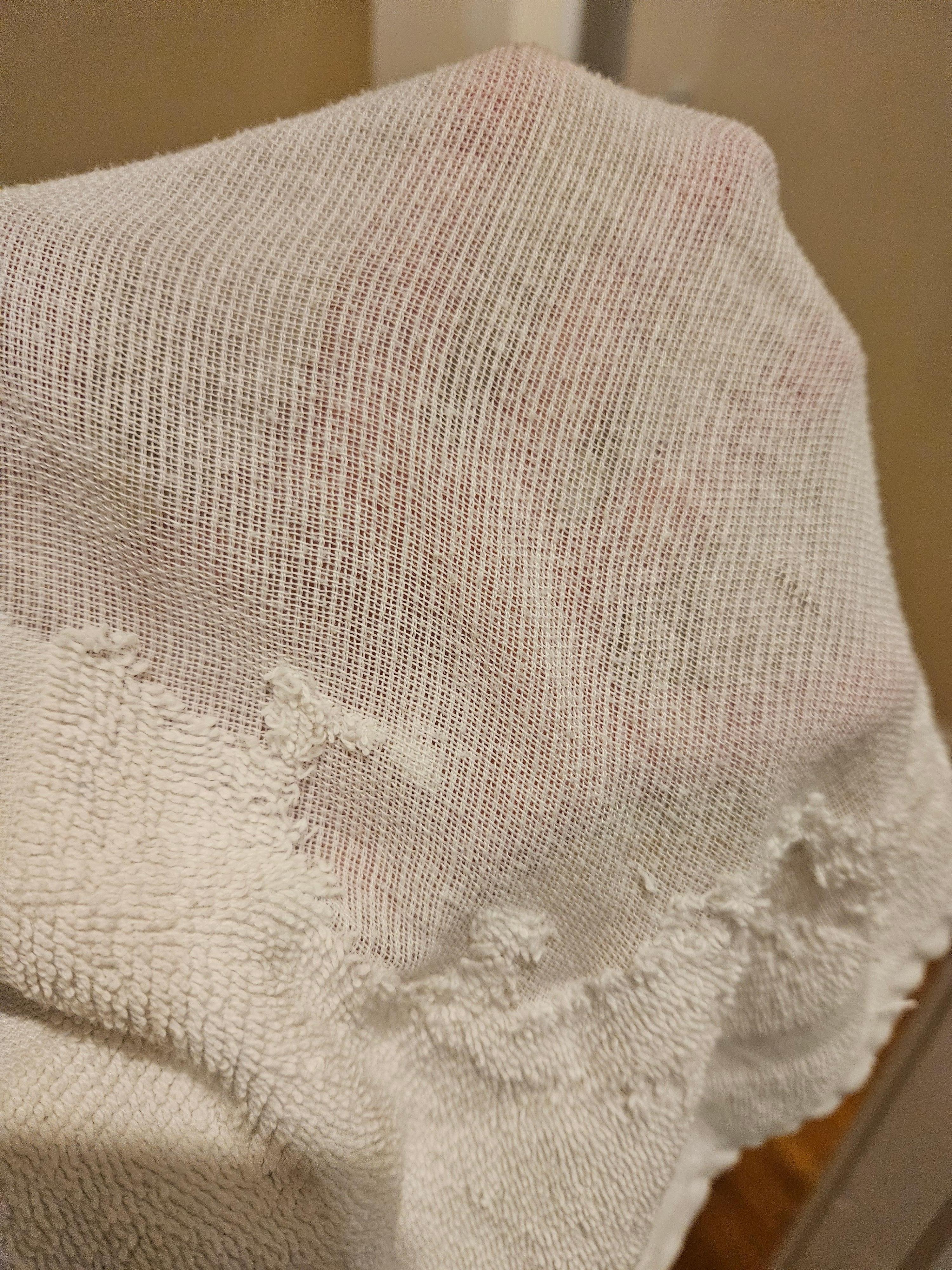 Threadbare washcloths.