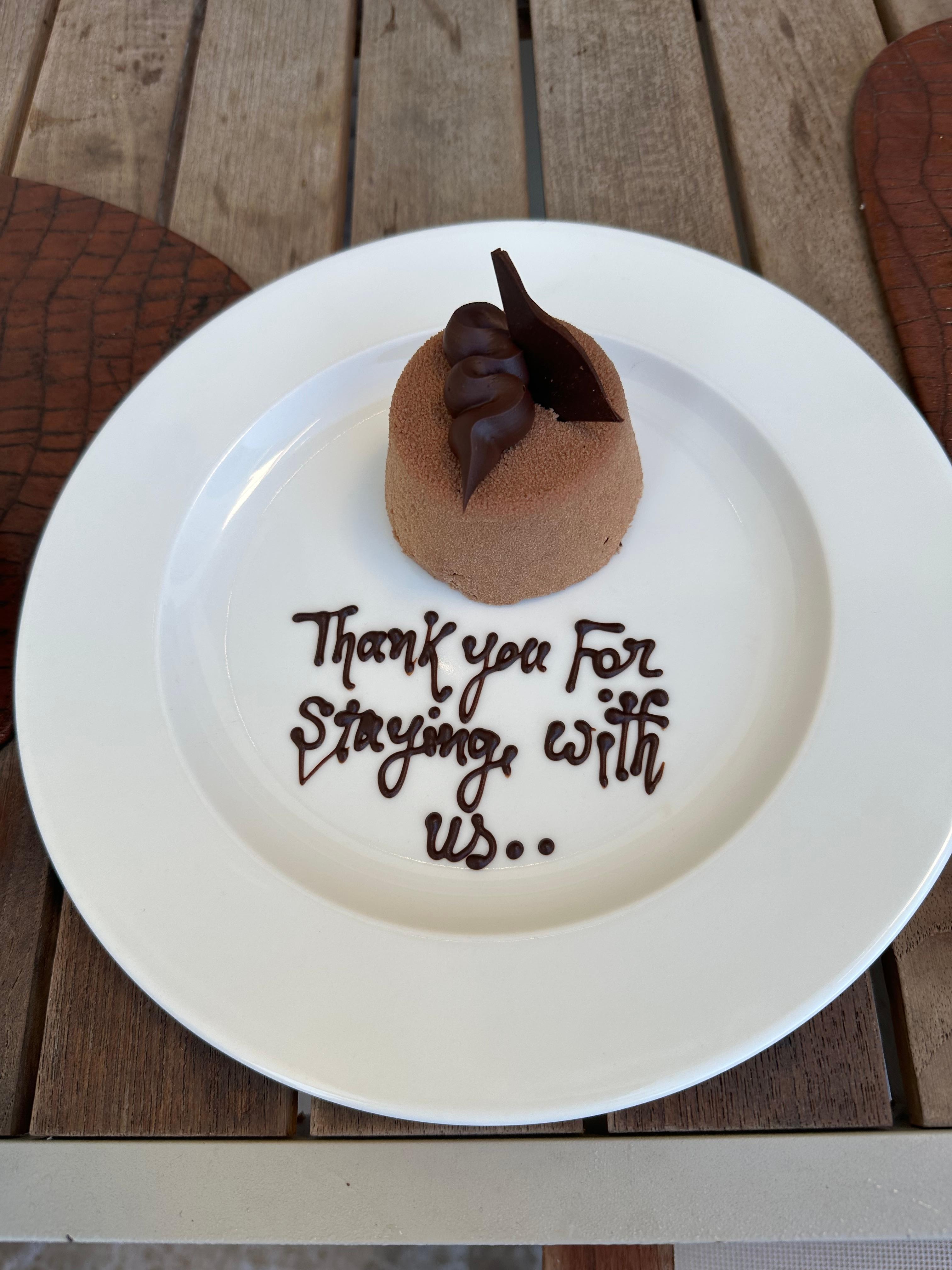 Restaurant staff surprised us with a going away  yummy treat.  