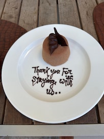 Restaurant staff surprised us with a going away yummy treat.
