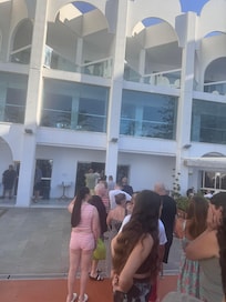 Queue outside the building for breakfast- further queue inside!