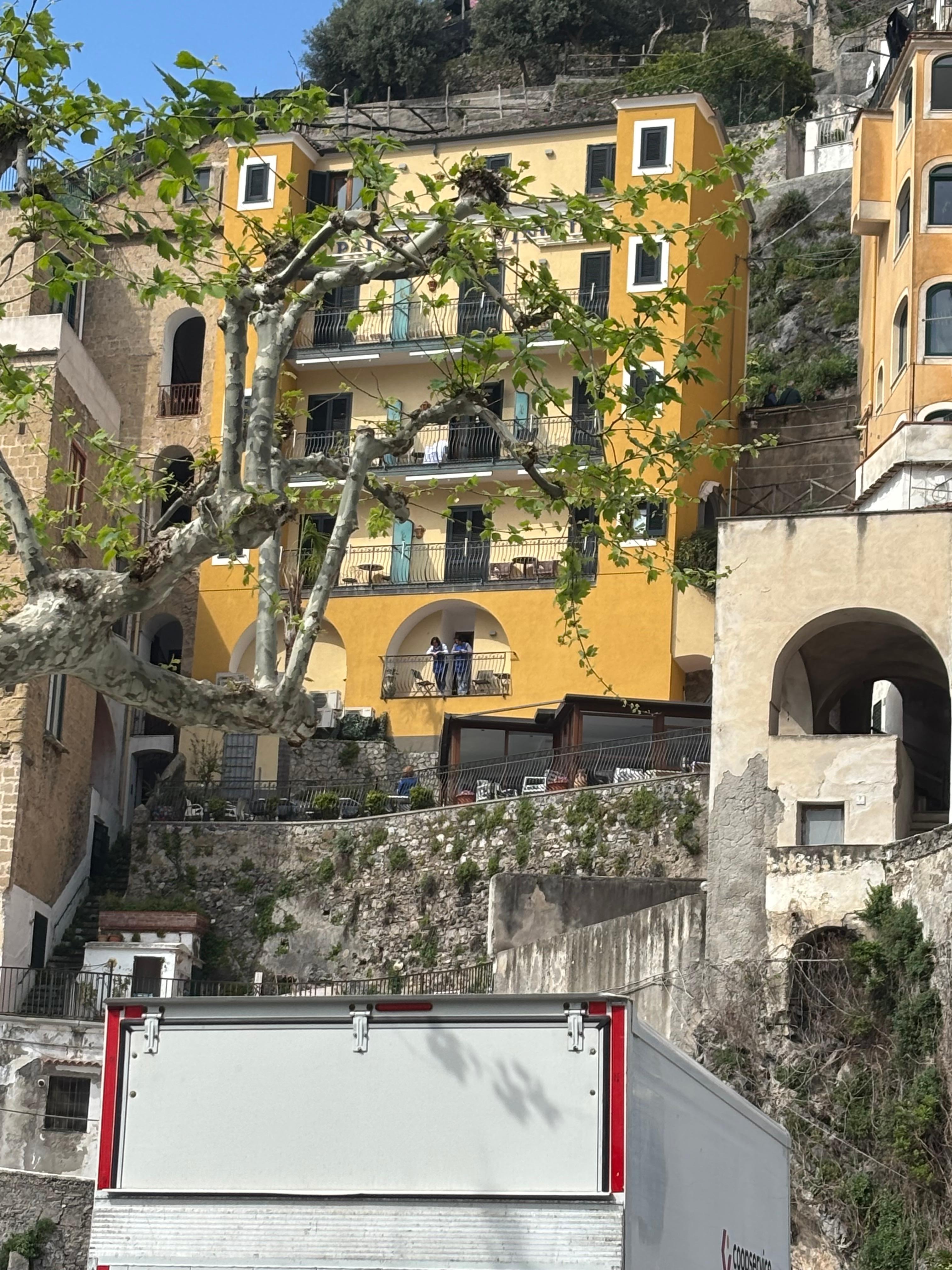 View of the hotel from down below.