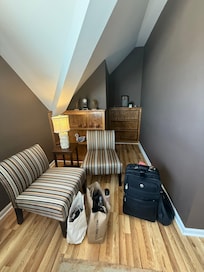 Little nook in our room. I want to know where the owner got those bookends!