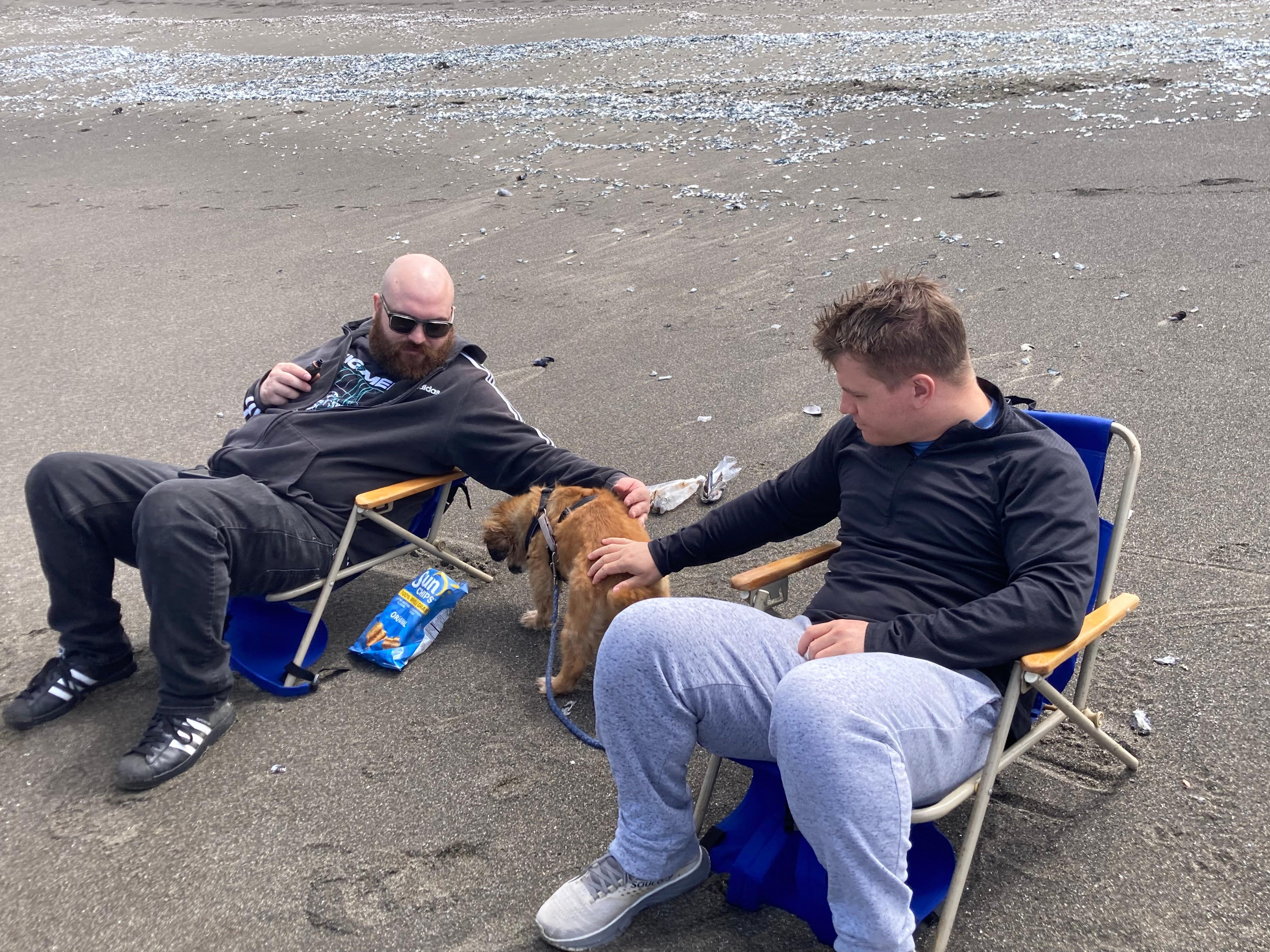 Using chairs from the house at our walk to the beach