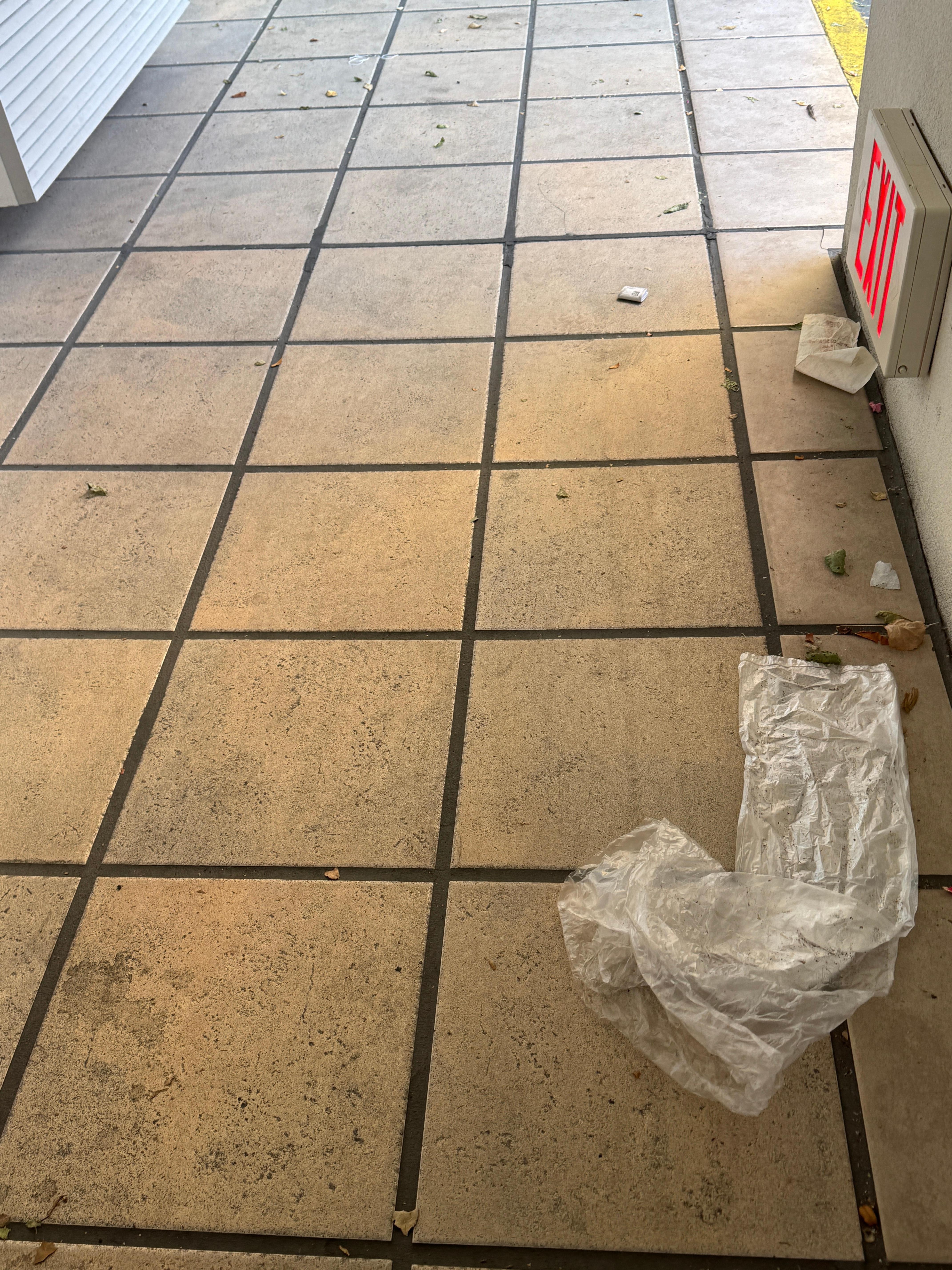 Dirt and debris outside rooms