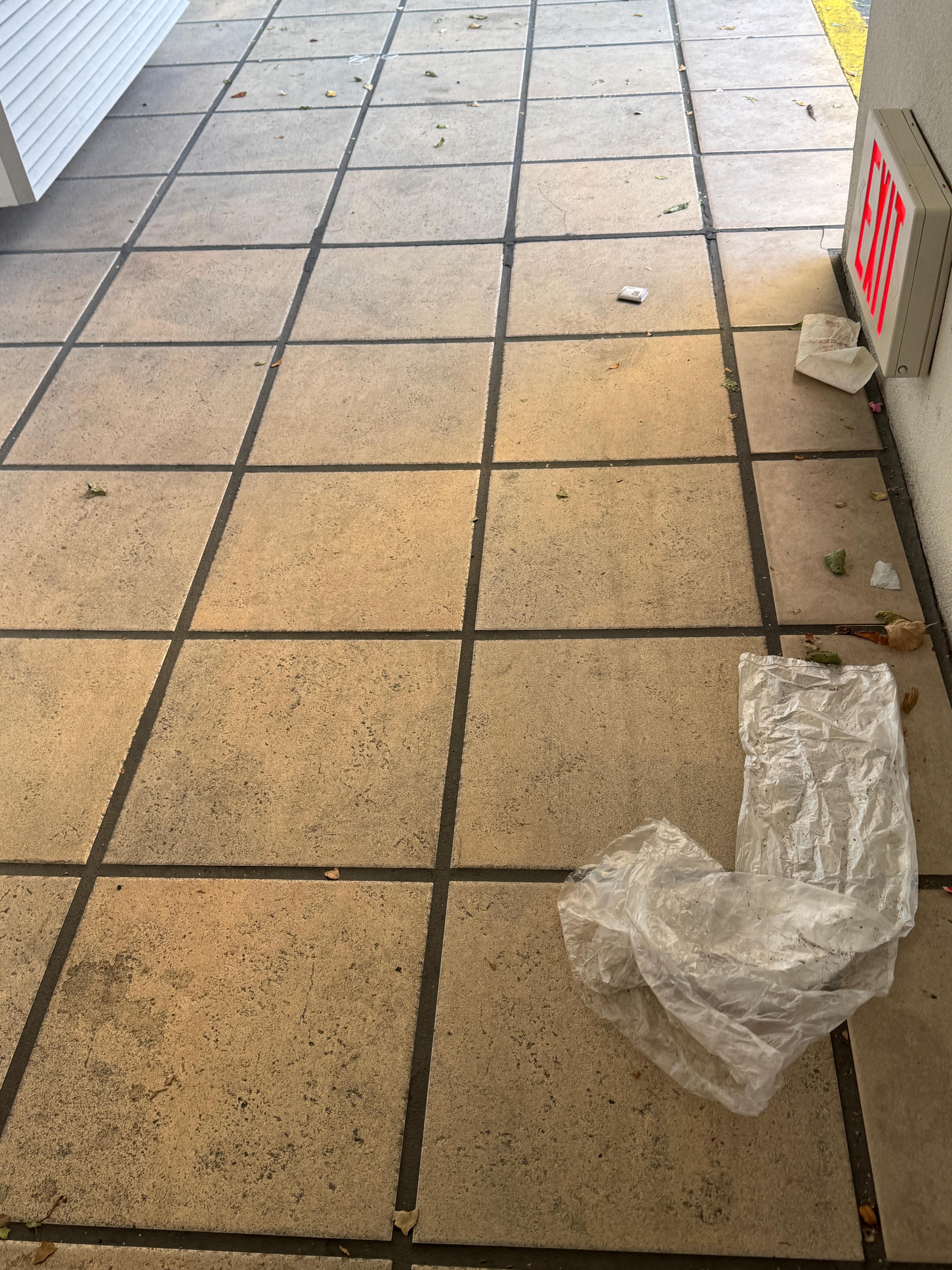 Dirt and debris outside rooms