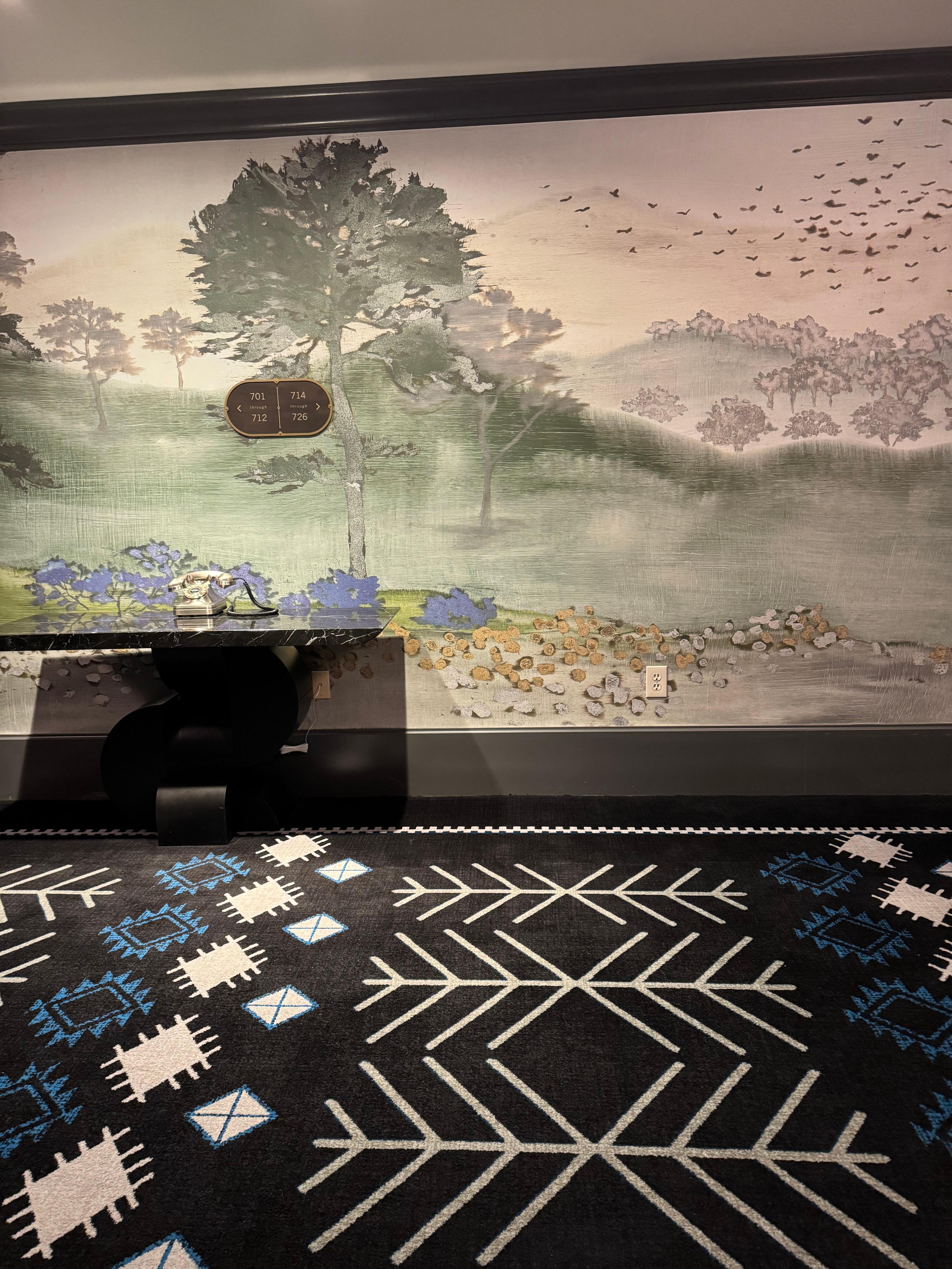 Really neat wallpaper and carpet throughout!