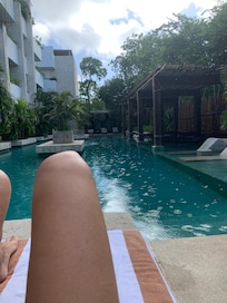 Pool view for perfect relaxation after a long bike ride to the Tulum ruins