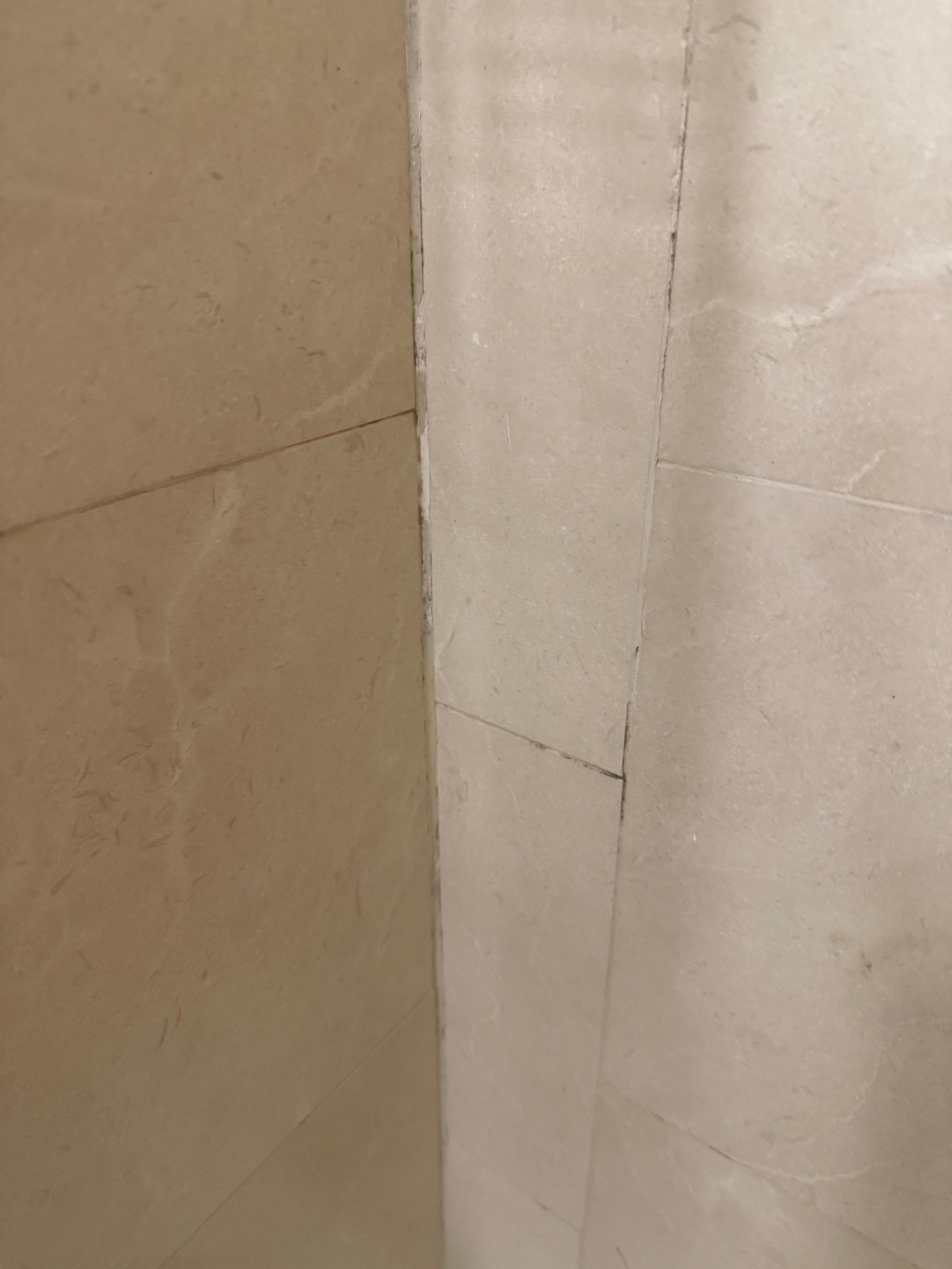 Brown grout around tub