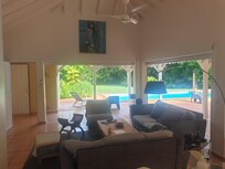 View from living to the garden with pool.