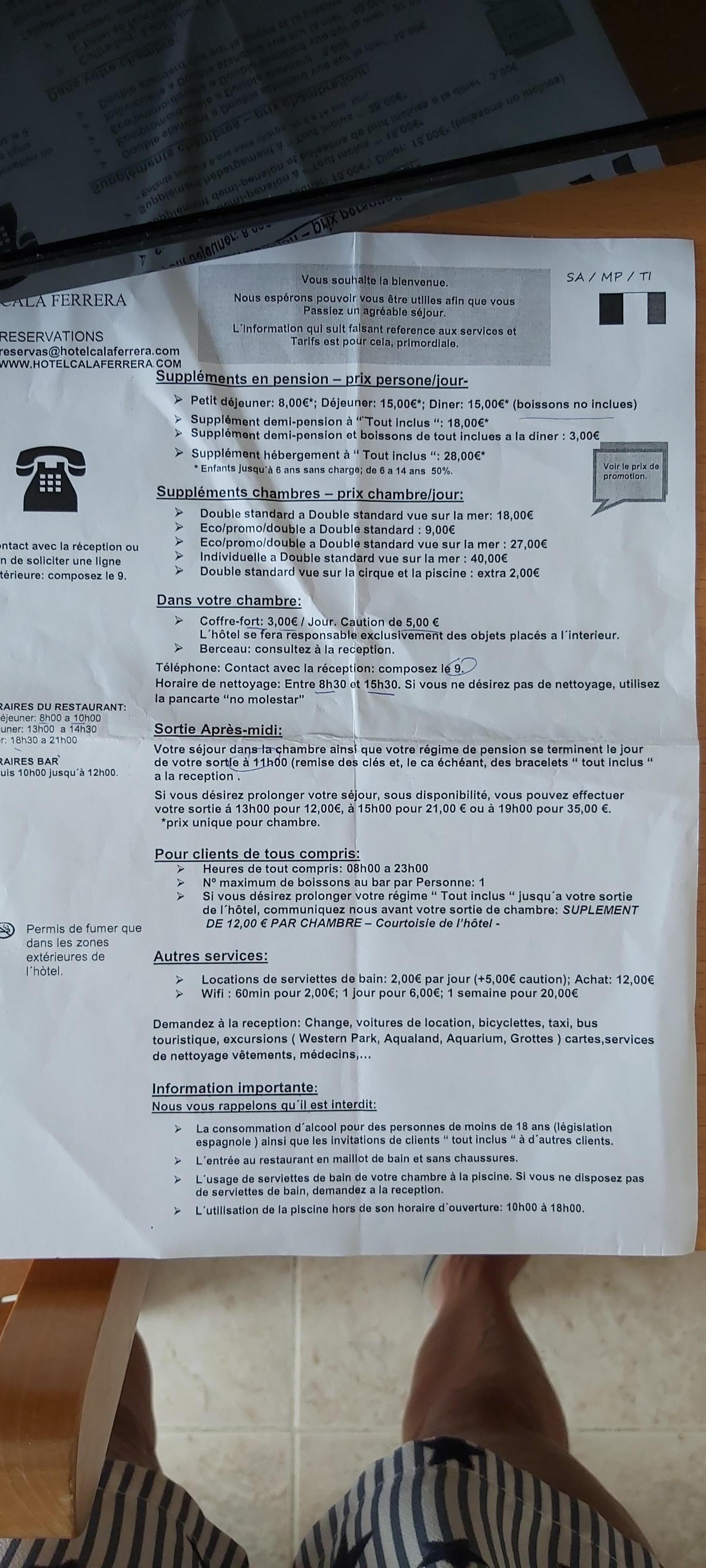 Frais supplementaire pour coffre normalement prevu