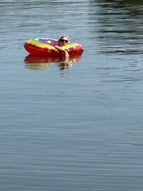 A close up of me floating on the water.