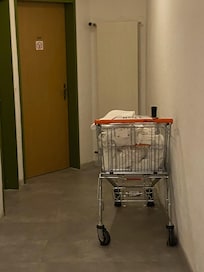 Dirty laundry in hallway