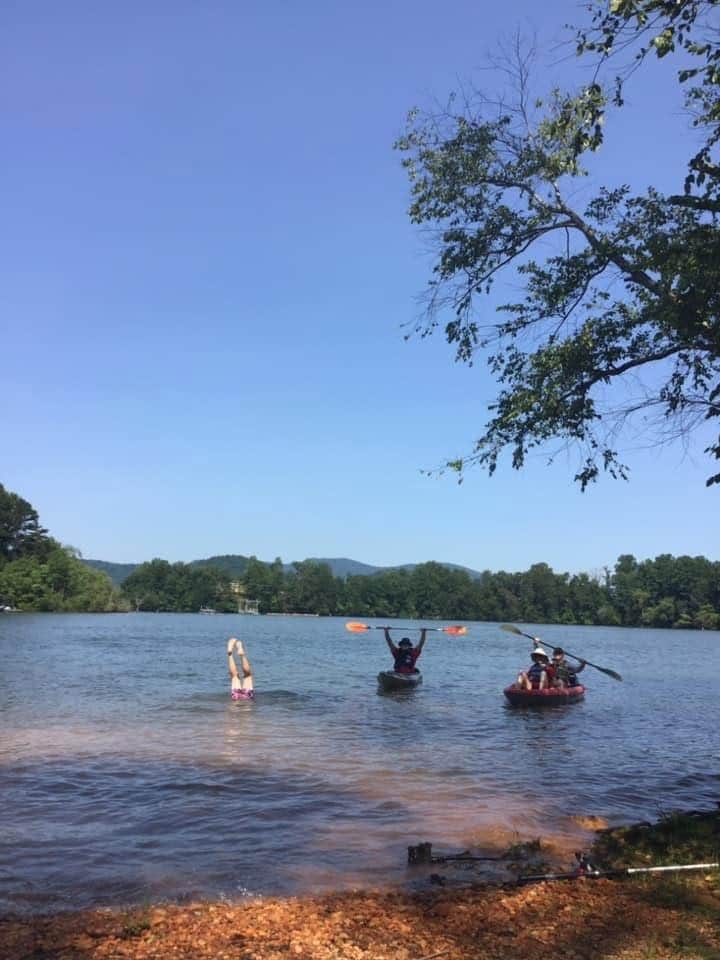 Kayaking on the nearby lake. 