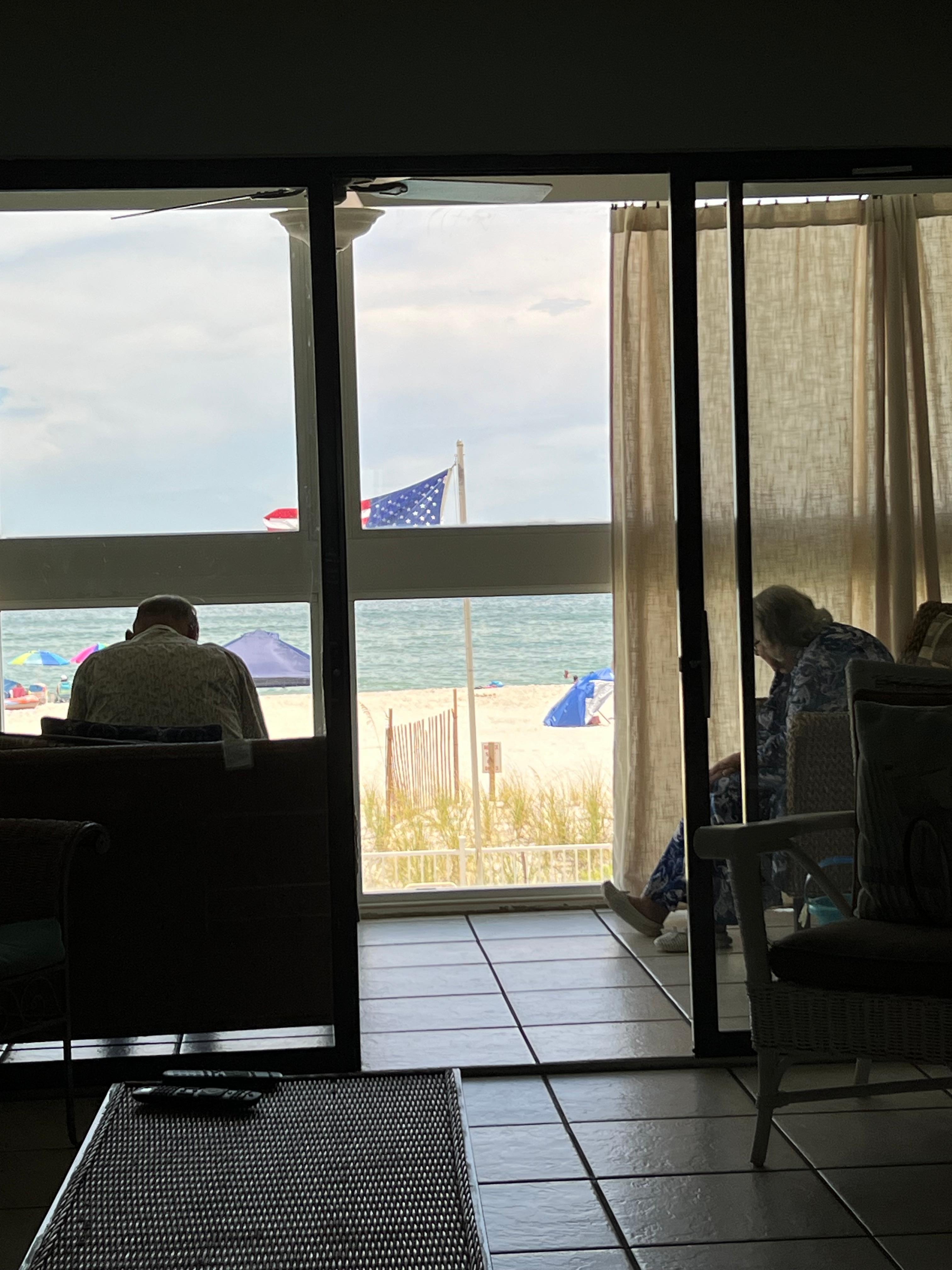 Enjoying the glassed in balcony 