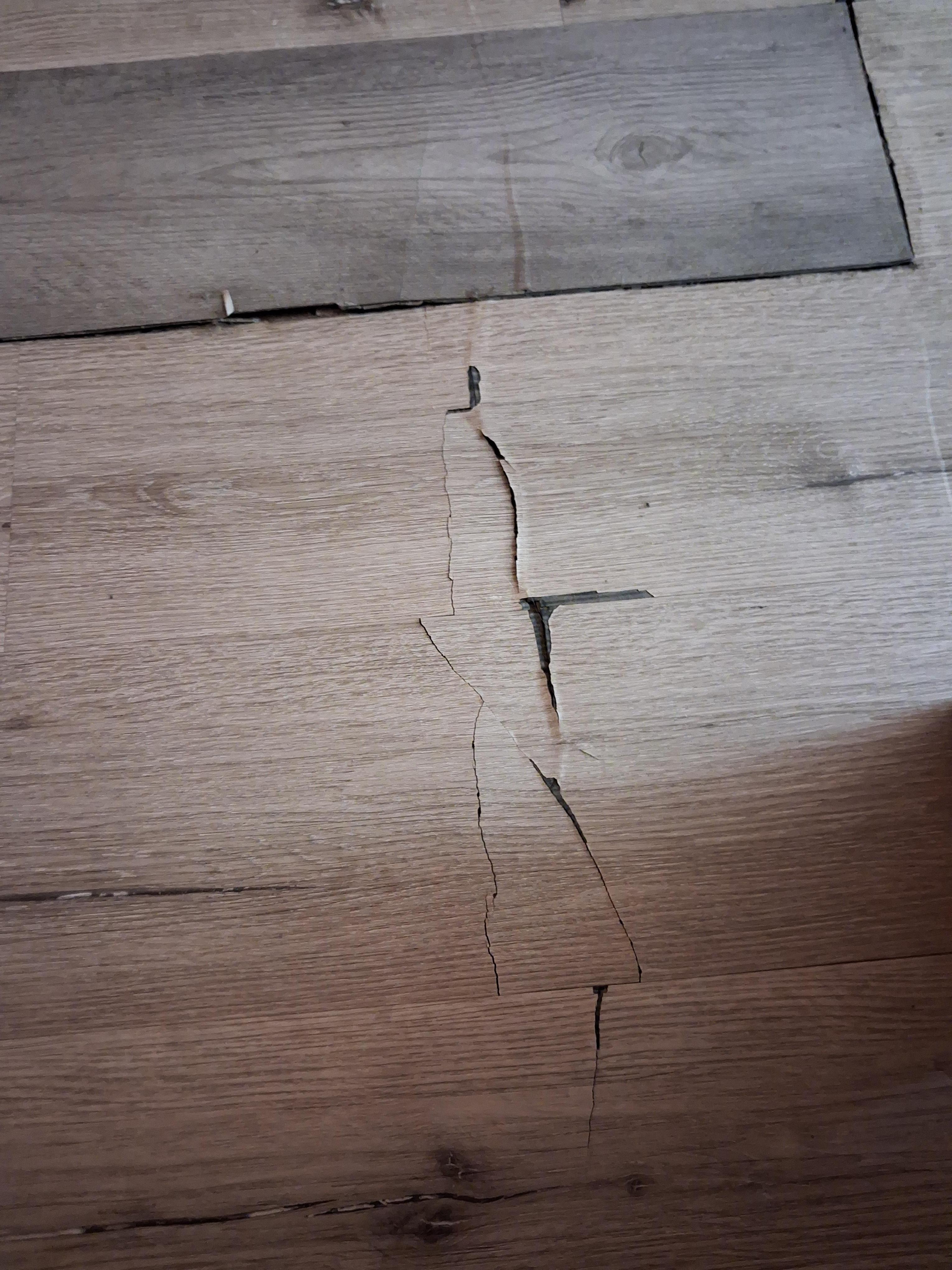 Very fragile flooring in main bedroom leading into bathroom. Not repaired.