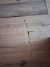 Very fragile flooring in main bedroom leading into bathroom. Not repaired.