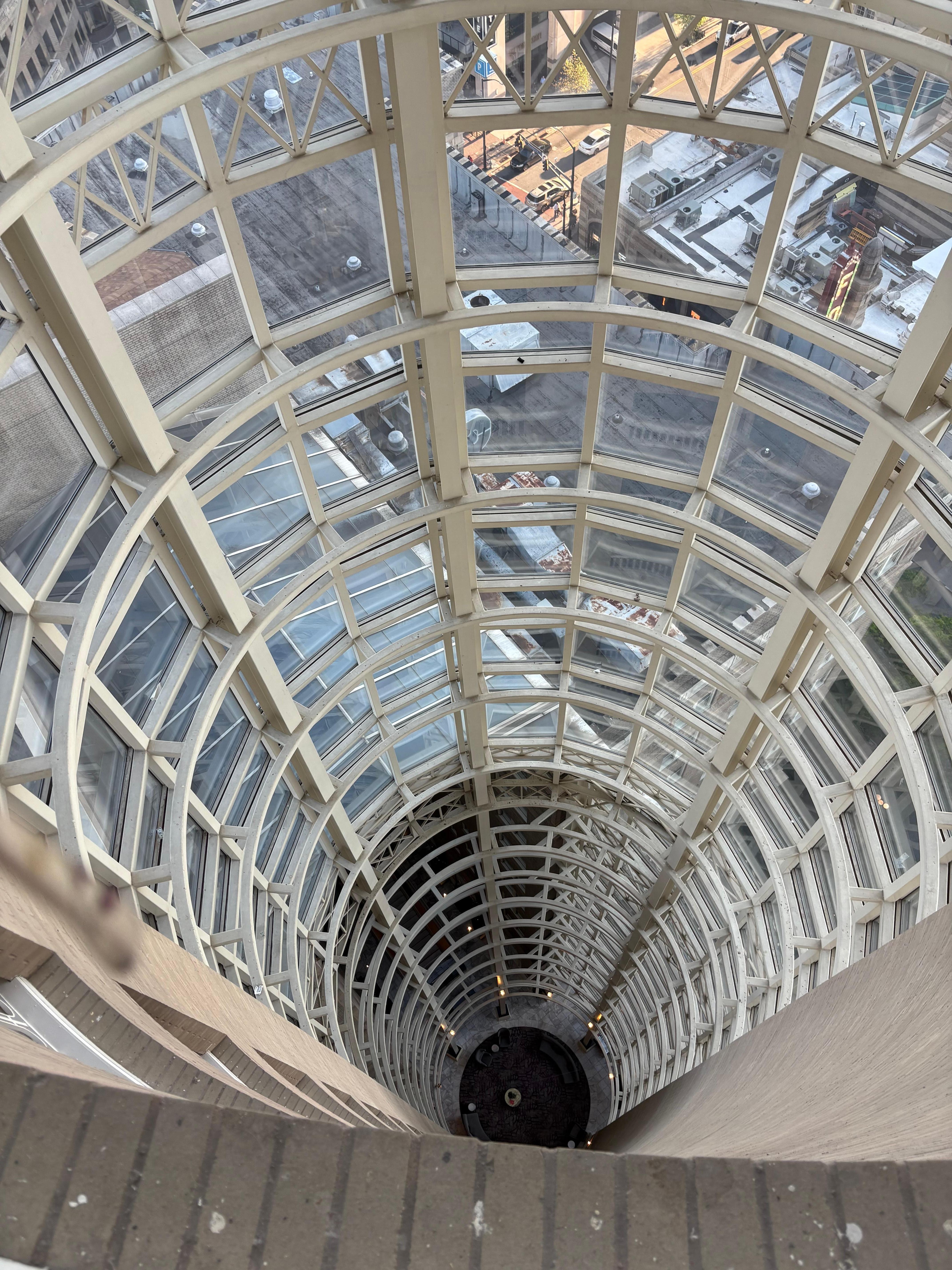 View down to the lobby from the penthouse