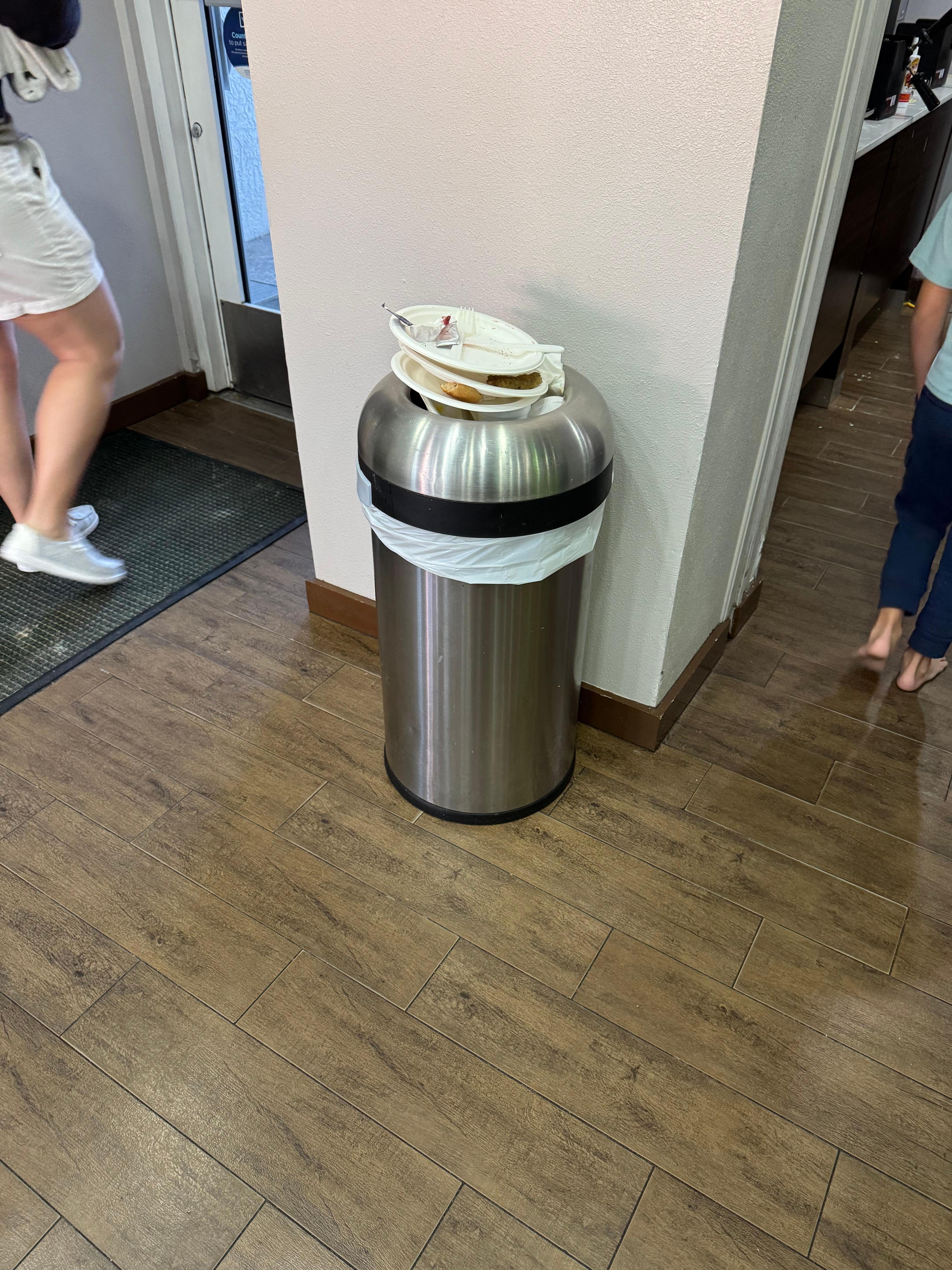 Every morning while at breakfast I could never find an empty trash can to put the garbage they were all always full. 