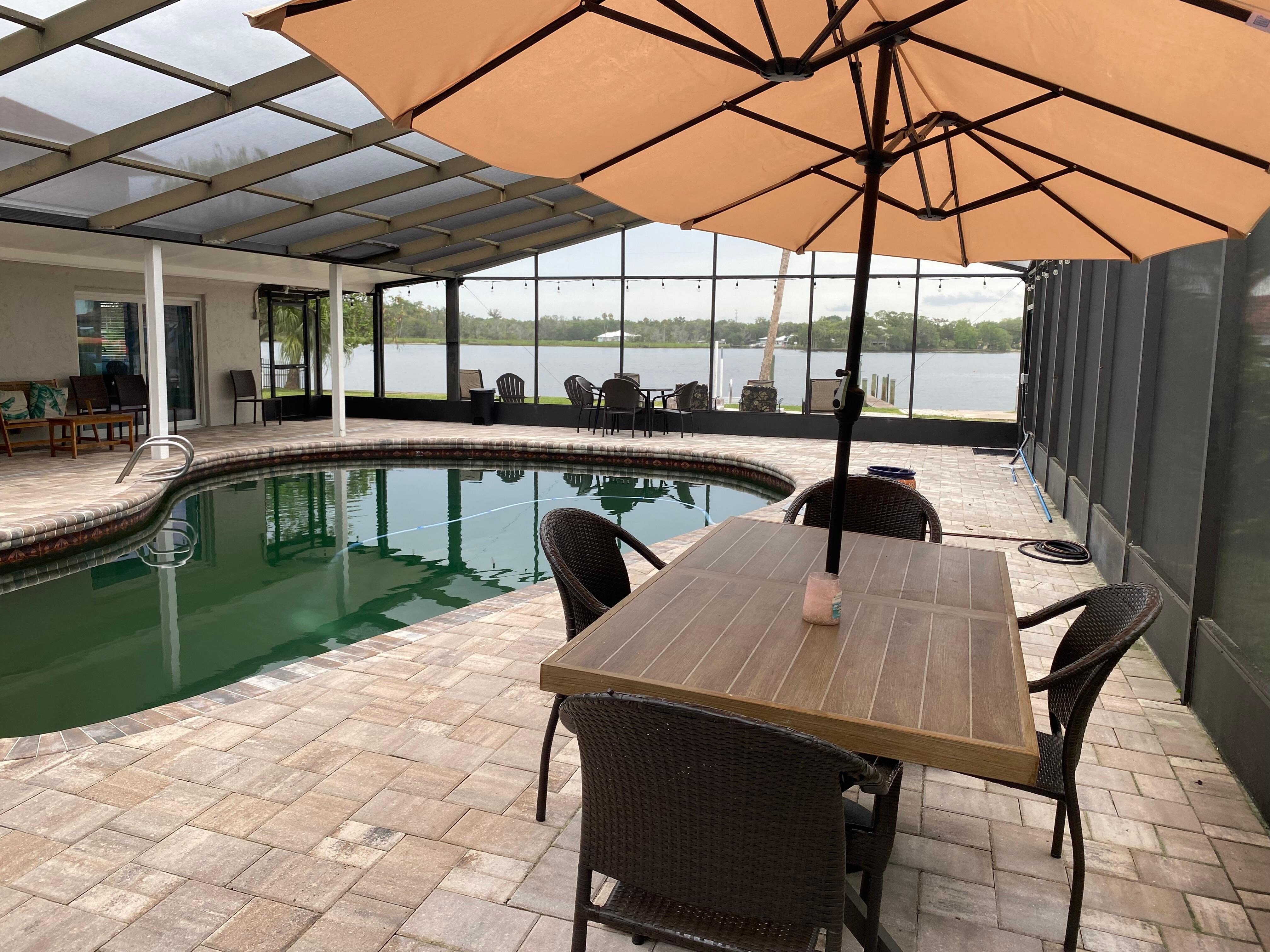 Enclosed pool area. 