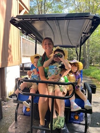 Grape Soda Adventure to lake and playground via cabin golf cart