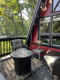 Propane fire pit on the balcony