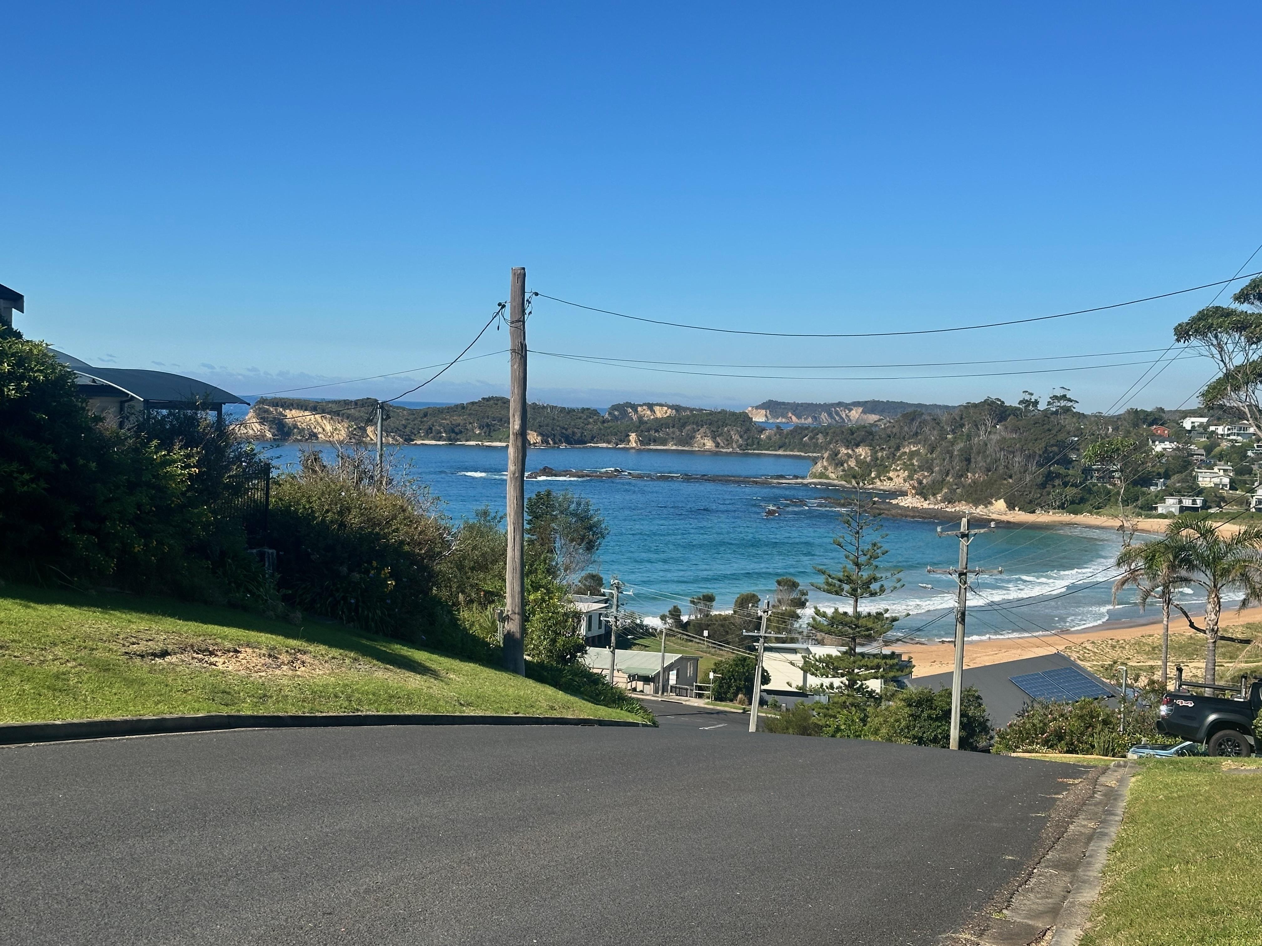 View from top of the street of Malua Bay. Photo doesnt do the height justice.