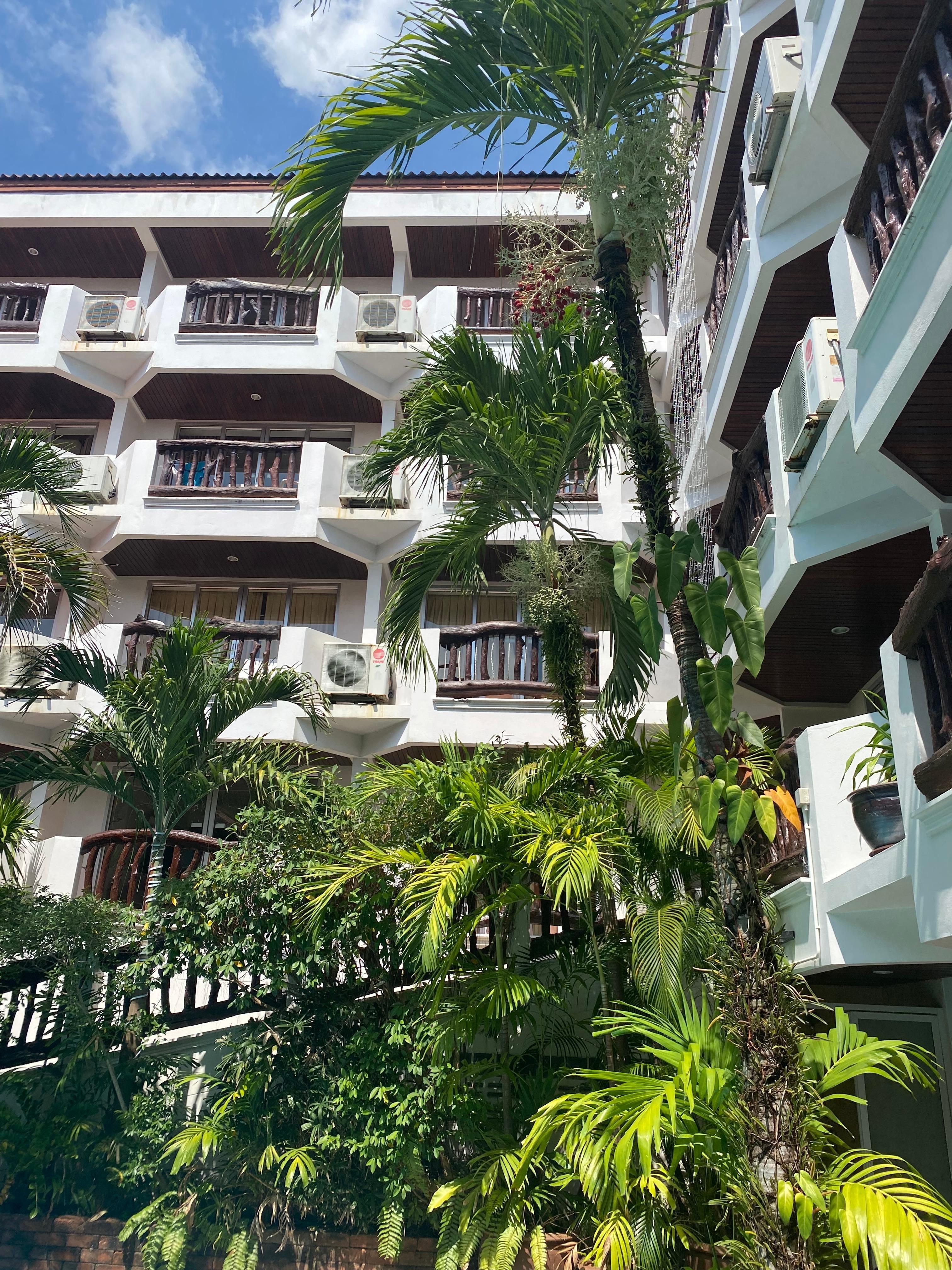 Hotellet set fra poolen