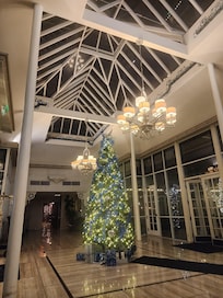 Hotel lobby during Christmas