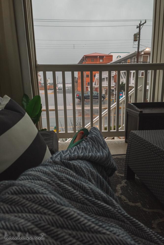 Sitting on the porch during a chilly rain storm