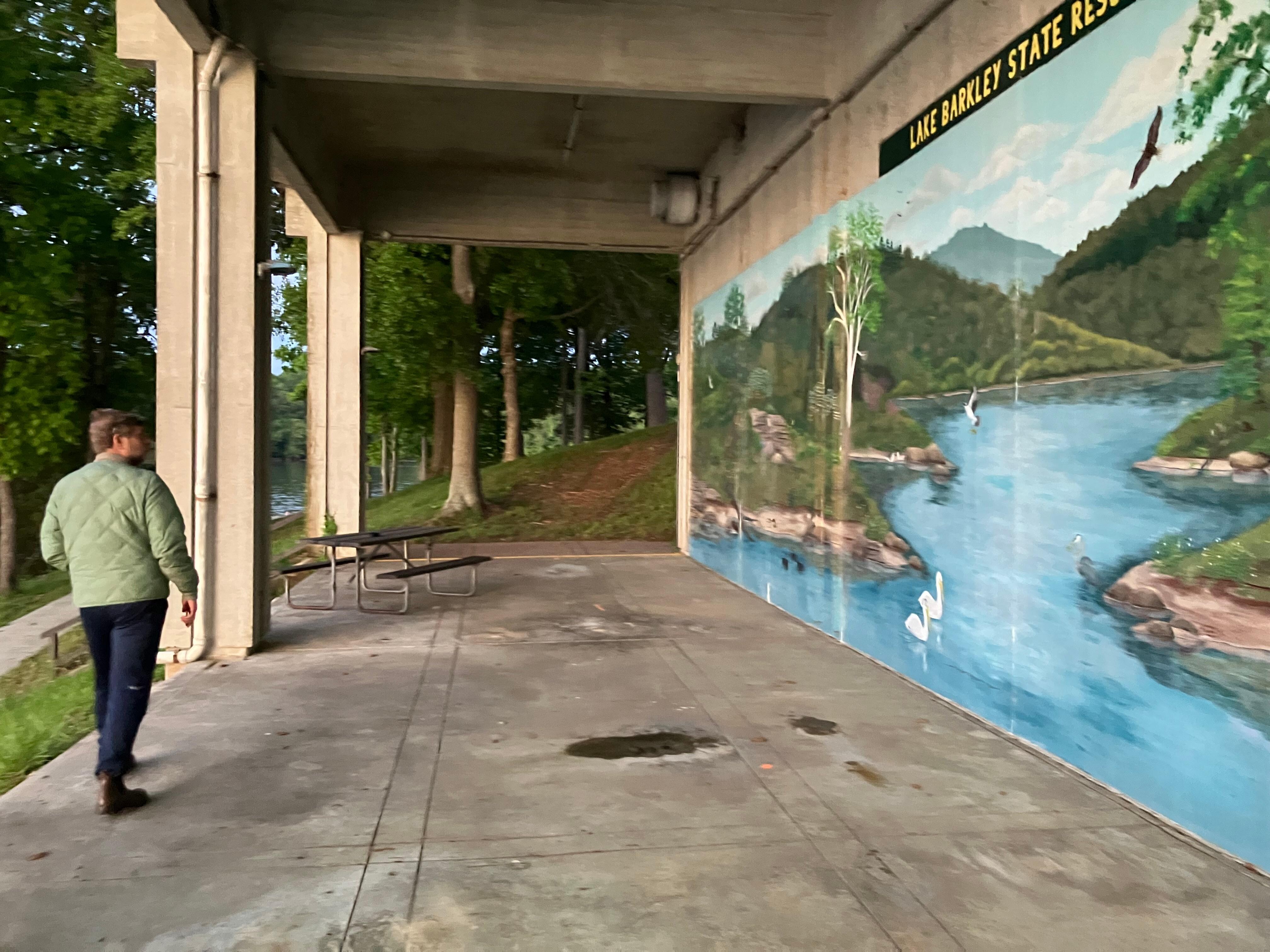 Mural underneath the outdoor pool