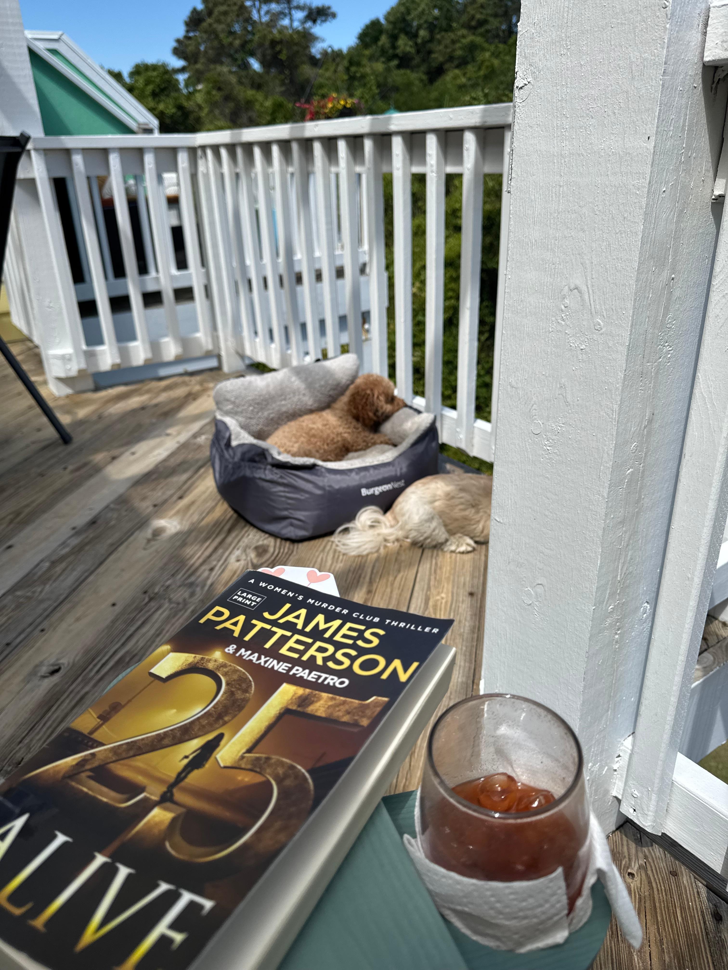 Relaxing on the deck with my pups 