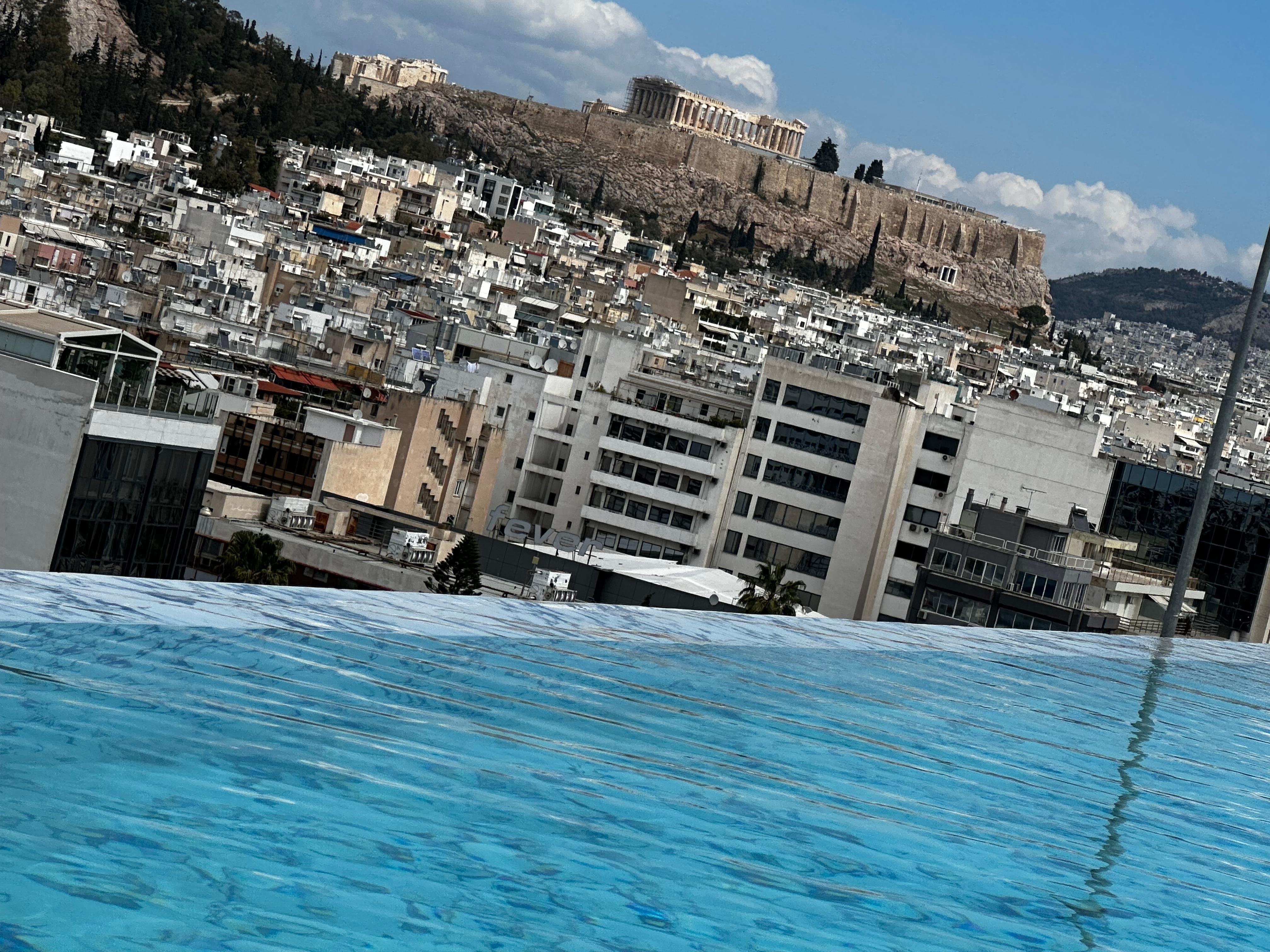Rooftop pool looking at Acropolis