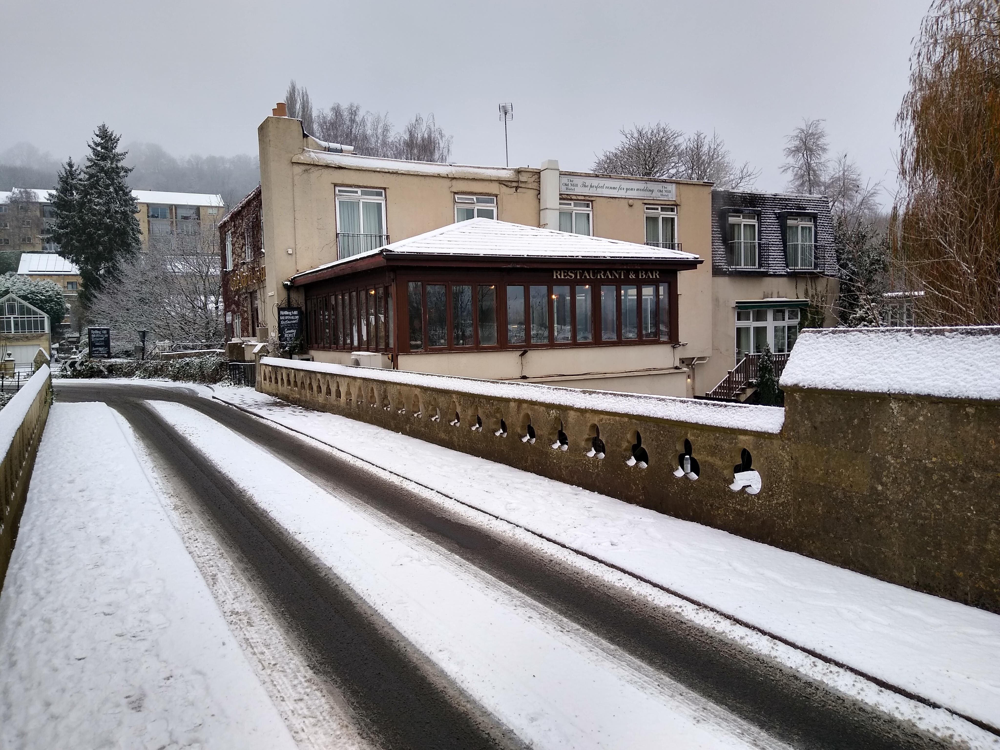 Winter view of Hotel from across the Toll Bridge