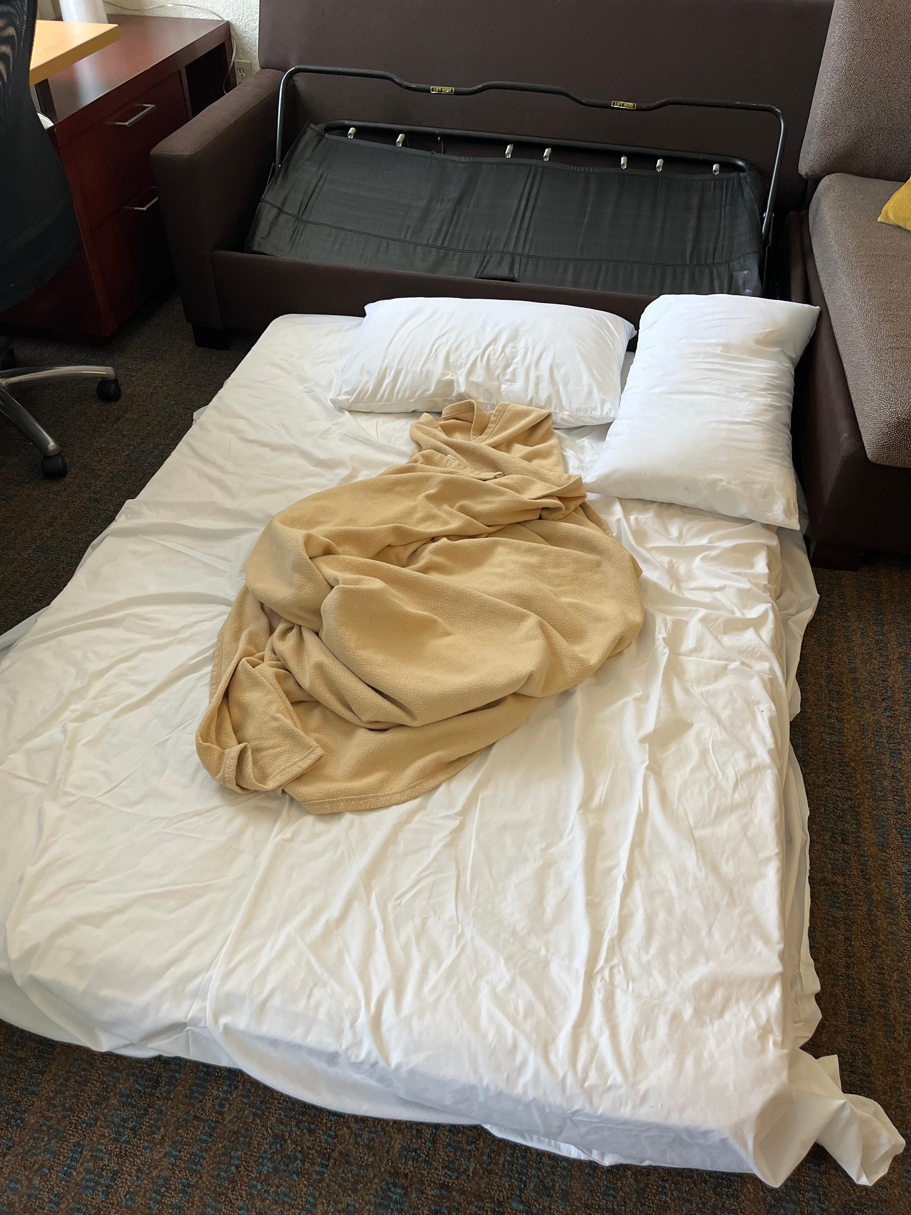 My daughter slept on the mattress on the floor.