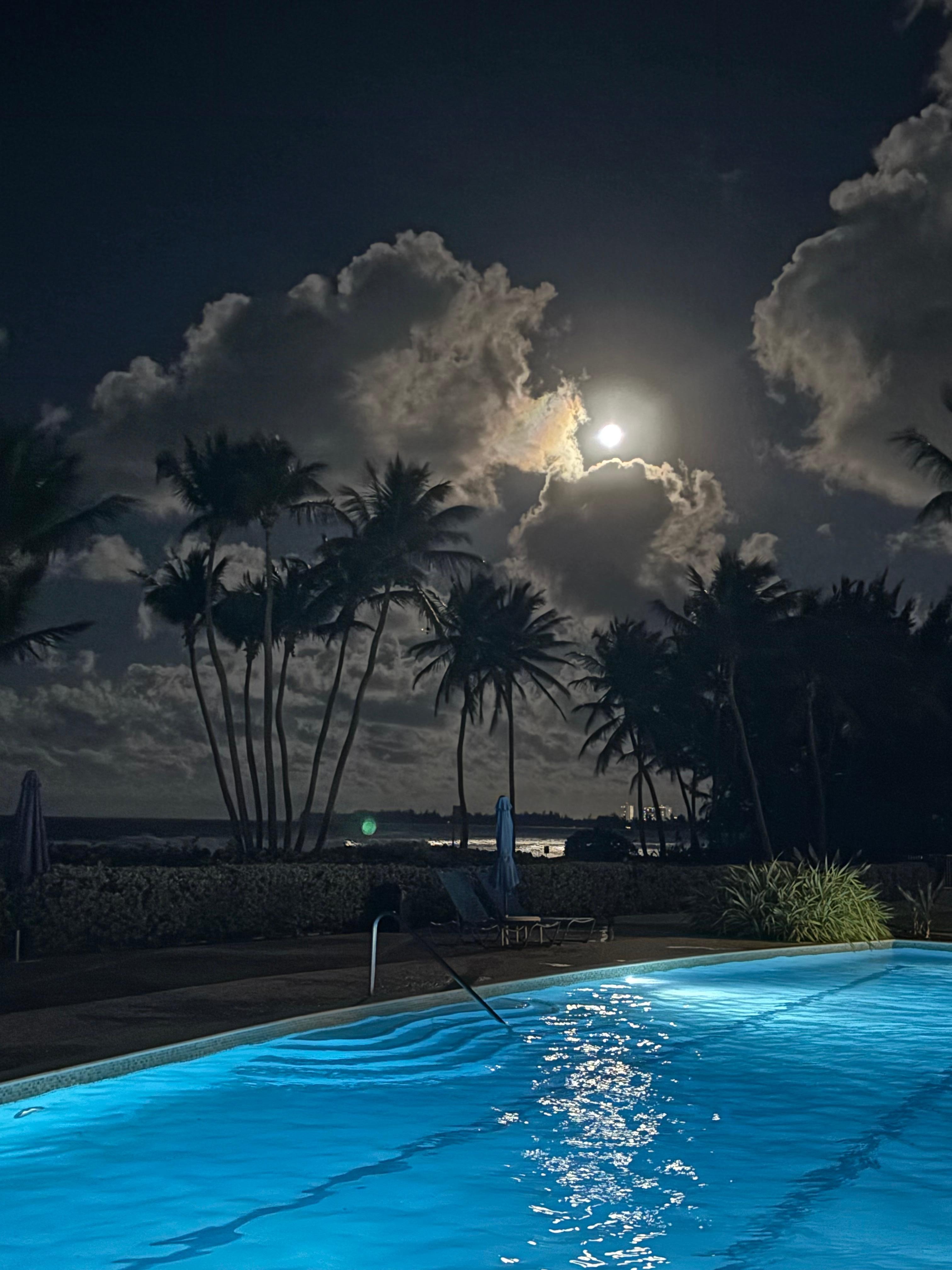 Full moon from the large hot tub on site