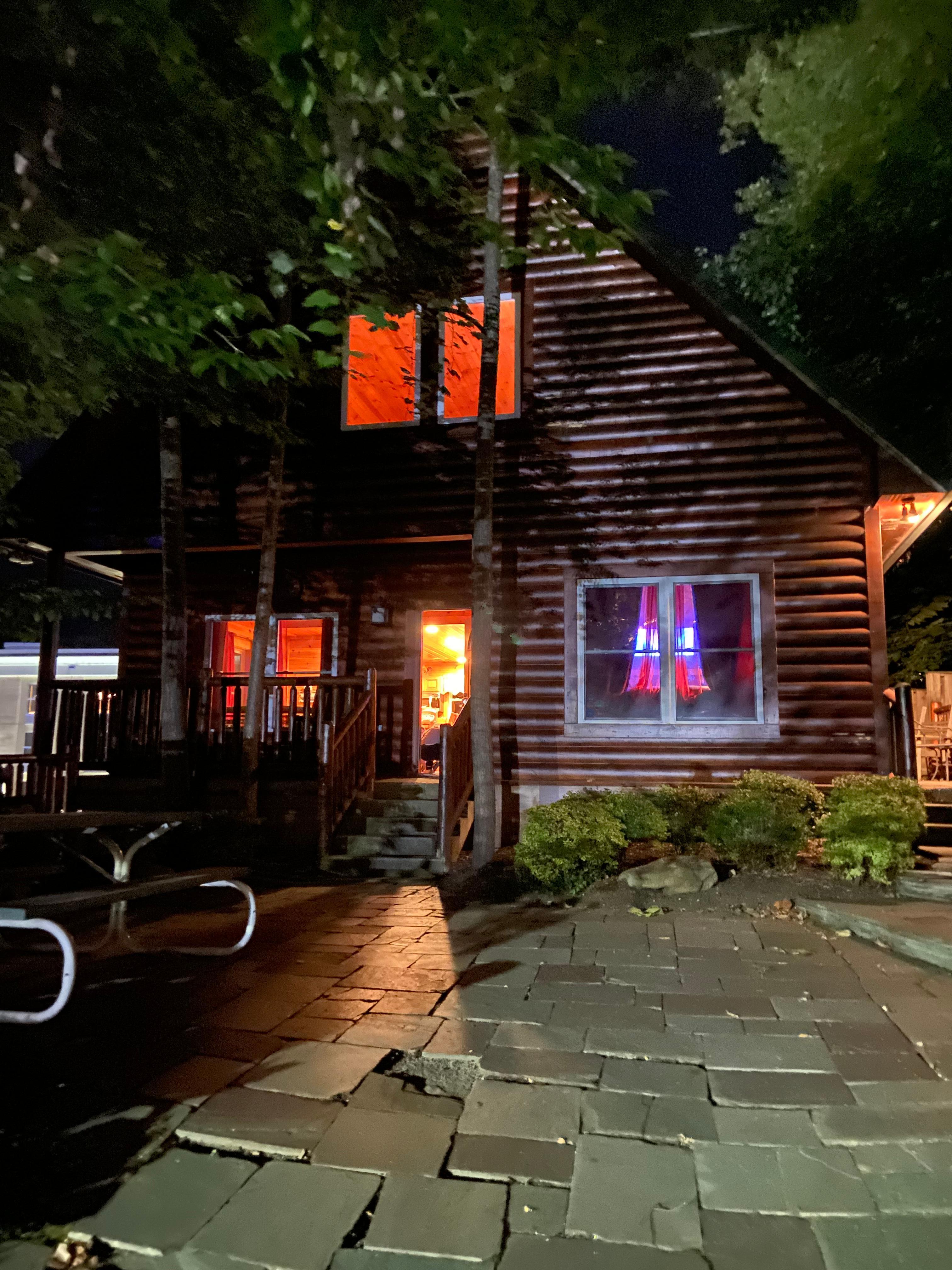 cabin at night