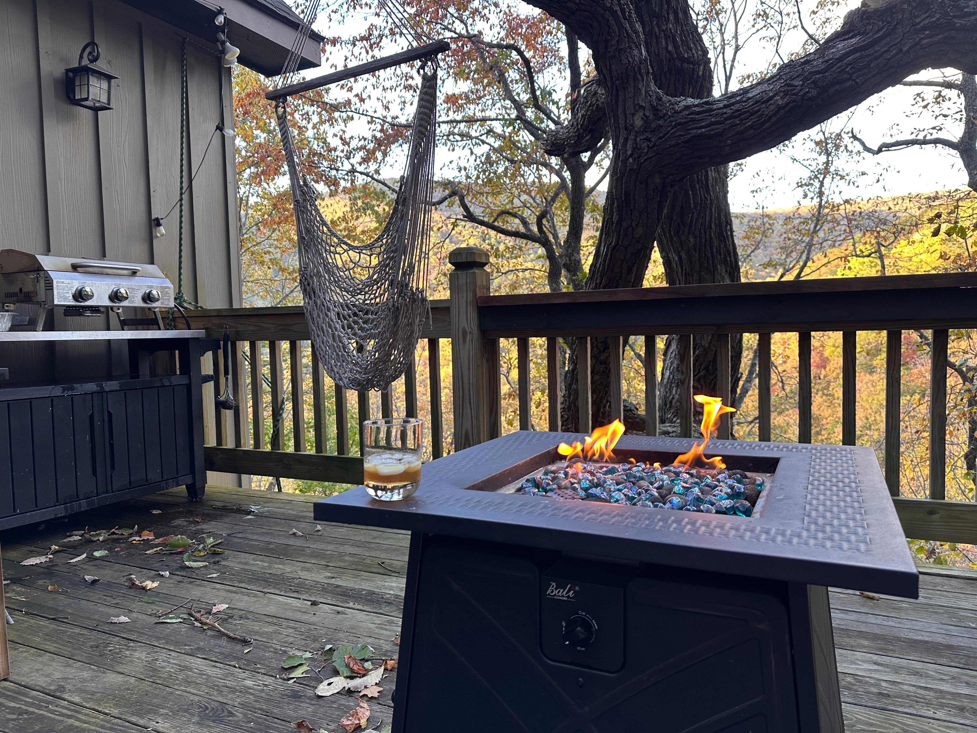 Fire pit on side deck 