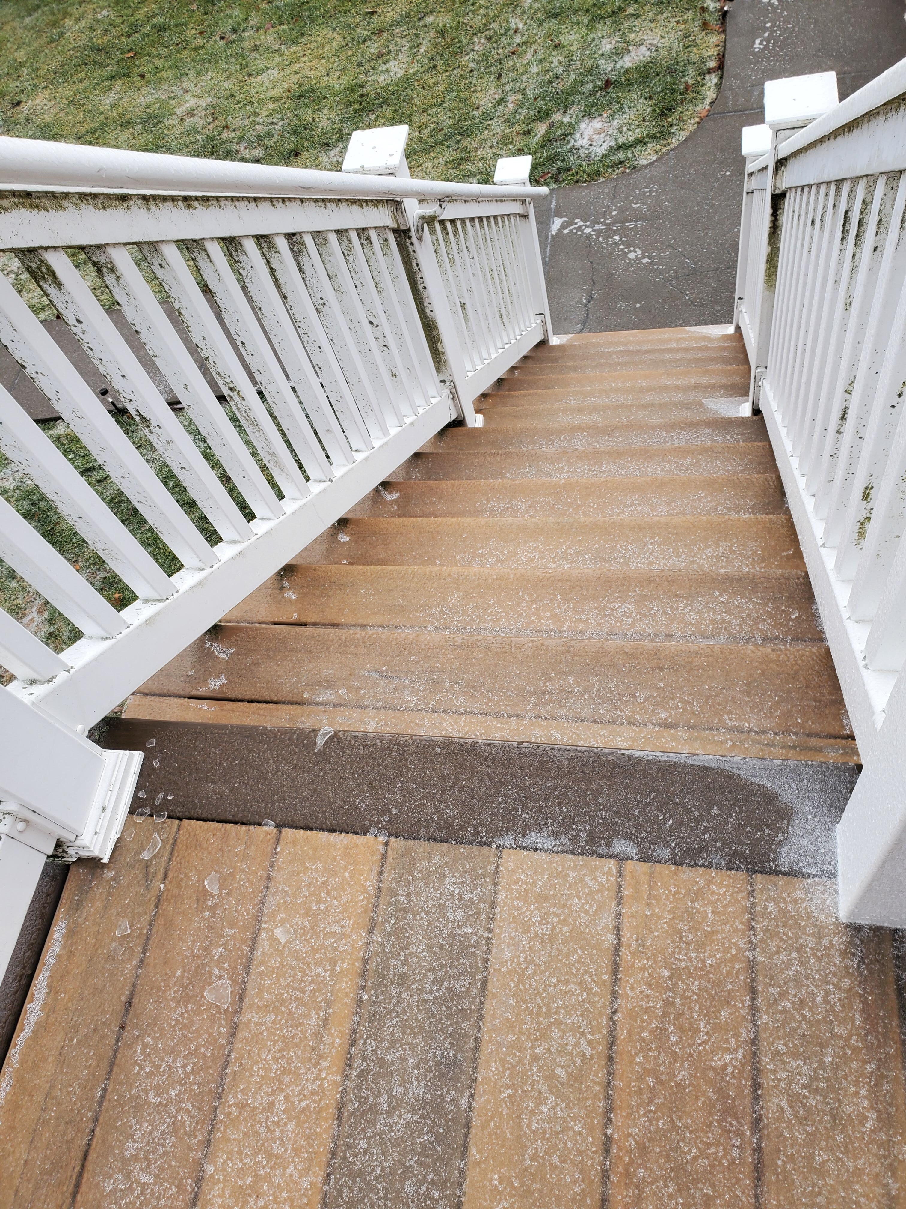 Covered in ice, steps and rails 