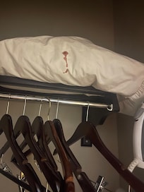 Old dried blood on a pillow hidden in the closet