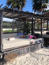Nice cabana at the Caleta Tankah Beach club, waiter service during your stay