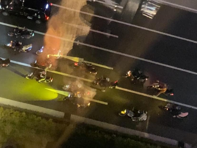 Gathering of mentally challenged individuals with un silenced motorcycles in front of the hotel