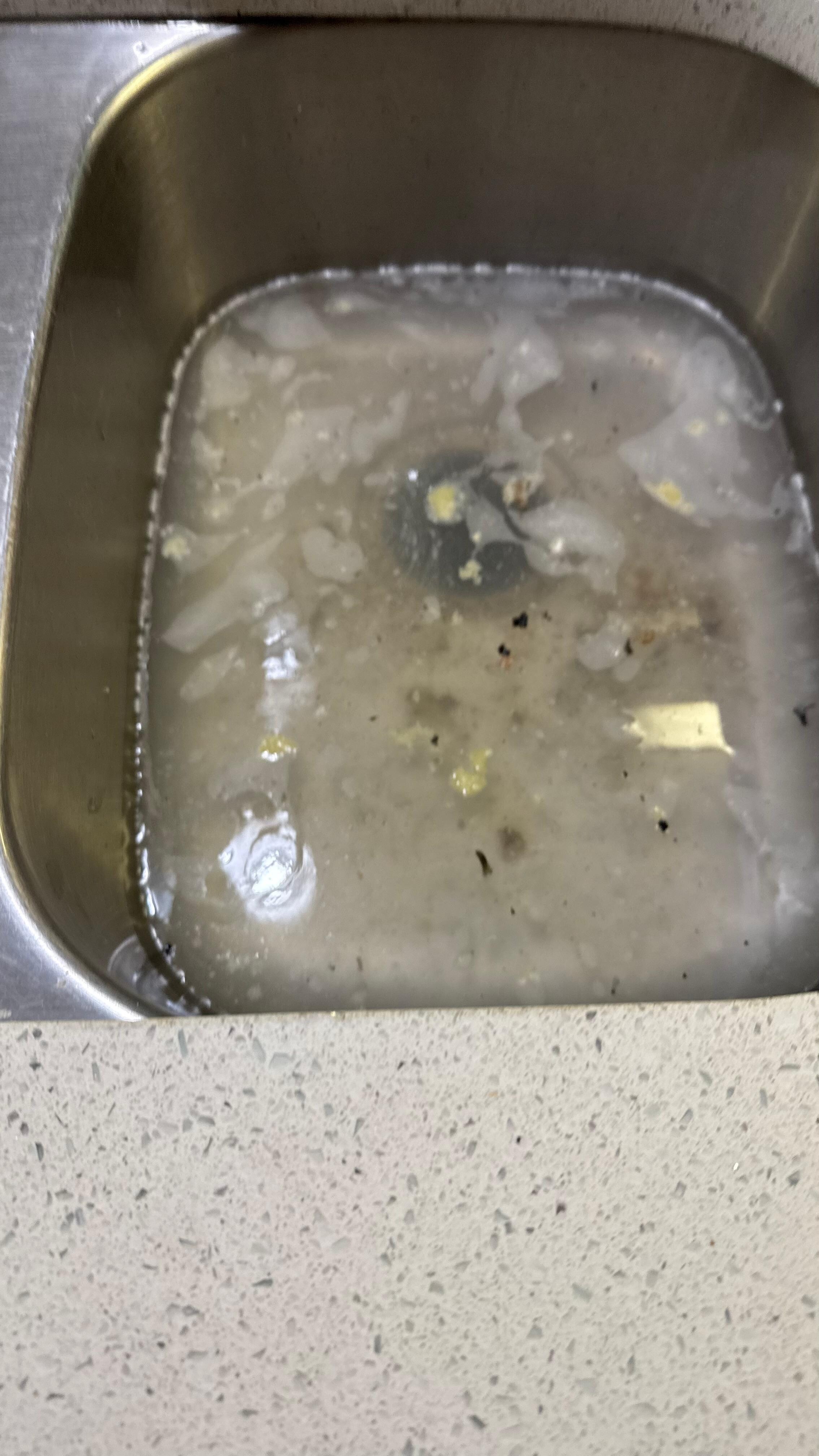Sing garbage disposal was broken and was like this the entire visit . It would flood on both sides go down and come back up all day and the faucet worked when it wanted to 